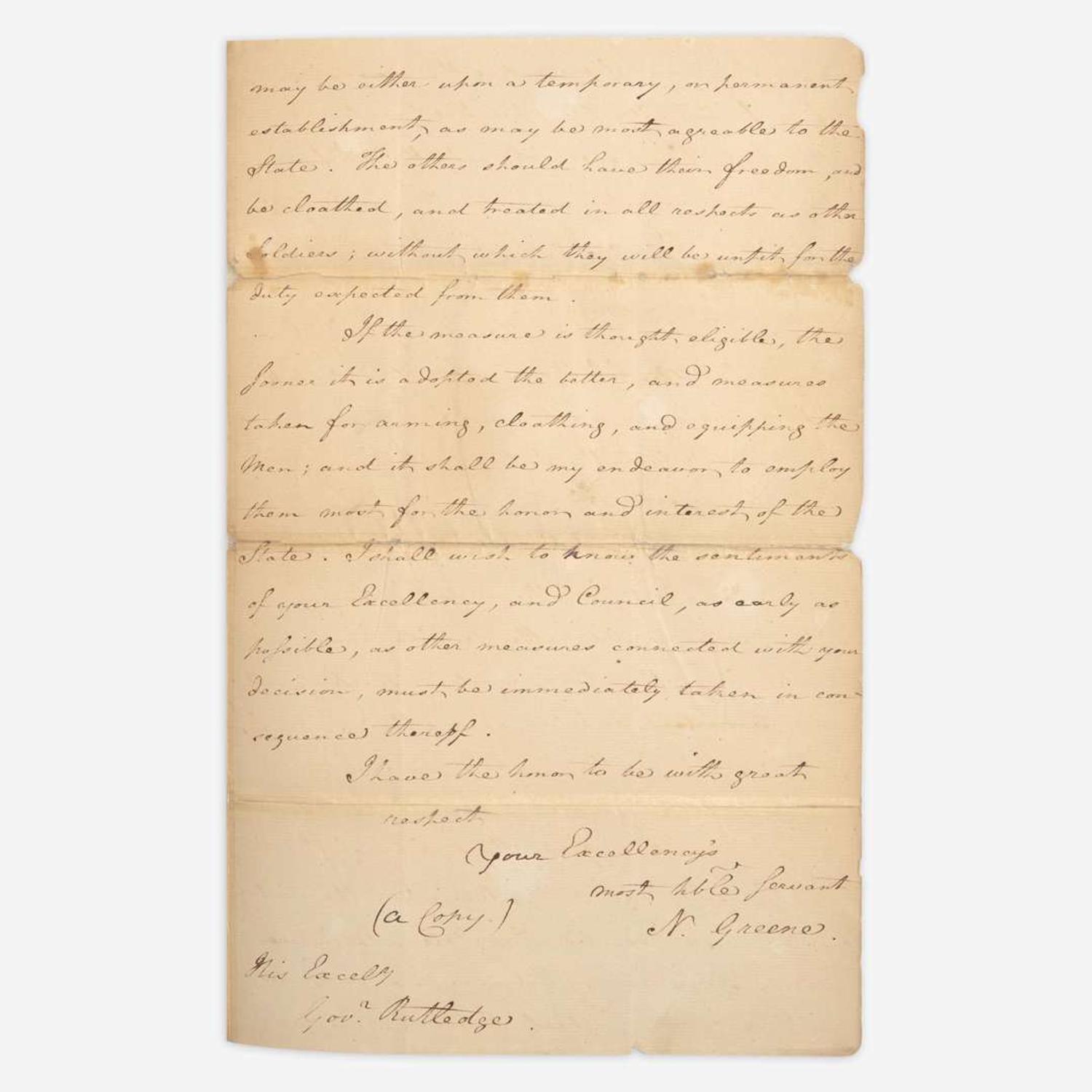 [American Revolution] (Greene, Nathanael) Manuscript Letter