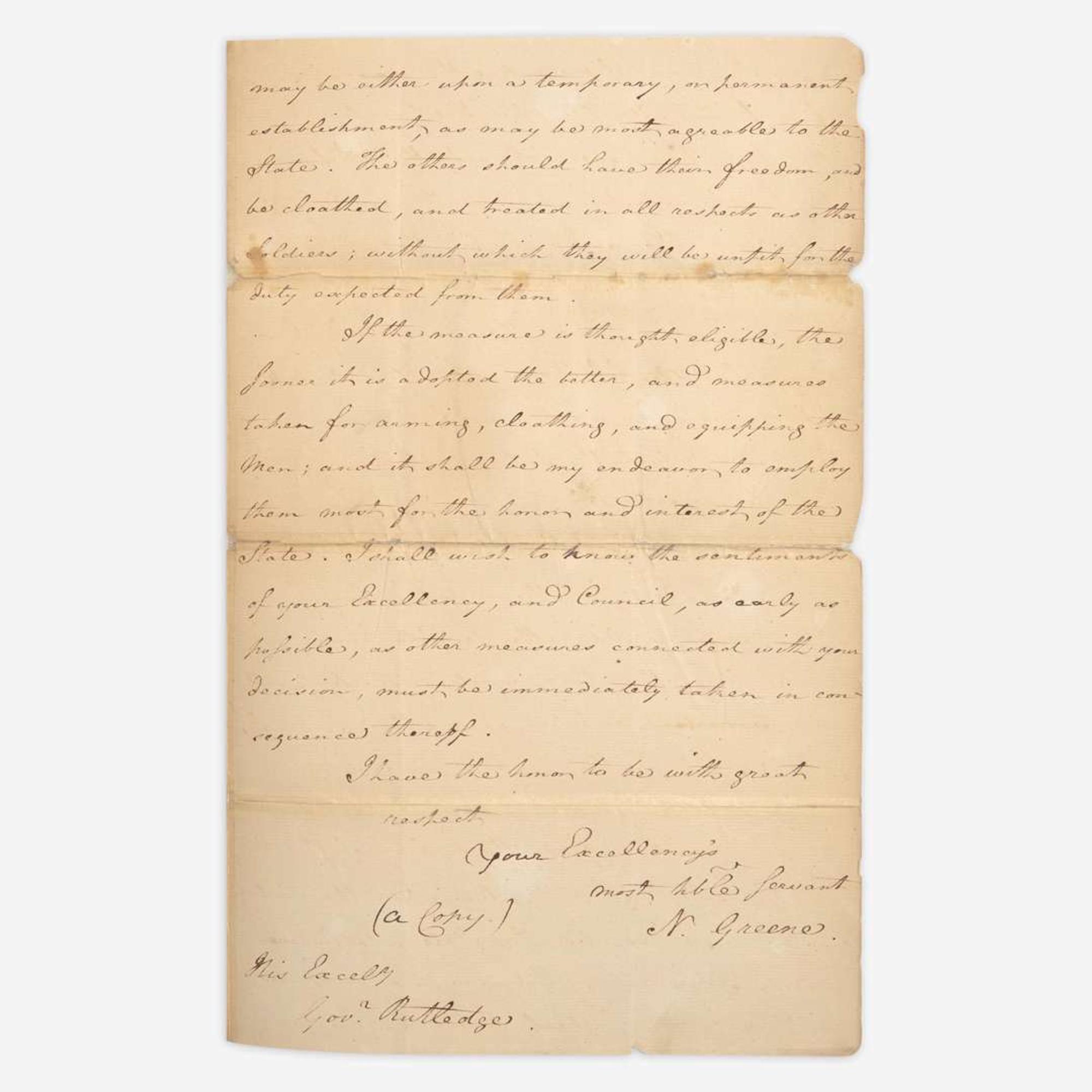 [American Revolution] (Greene, Nathanael) Manuscript Letter