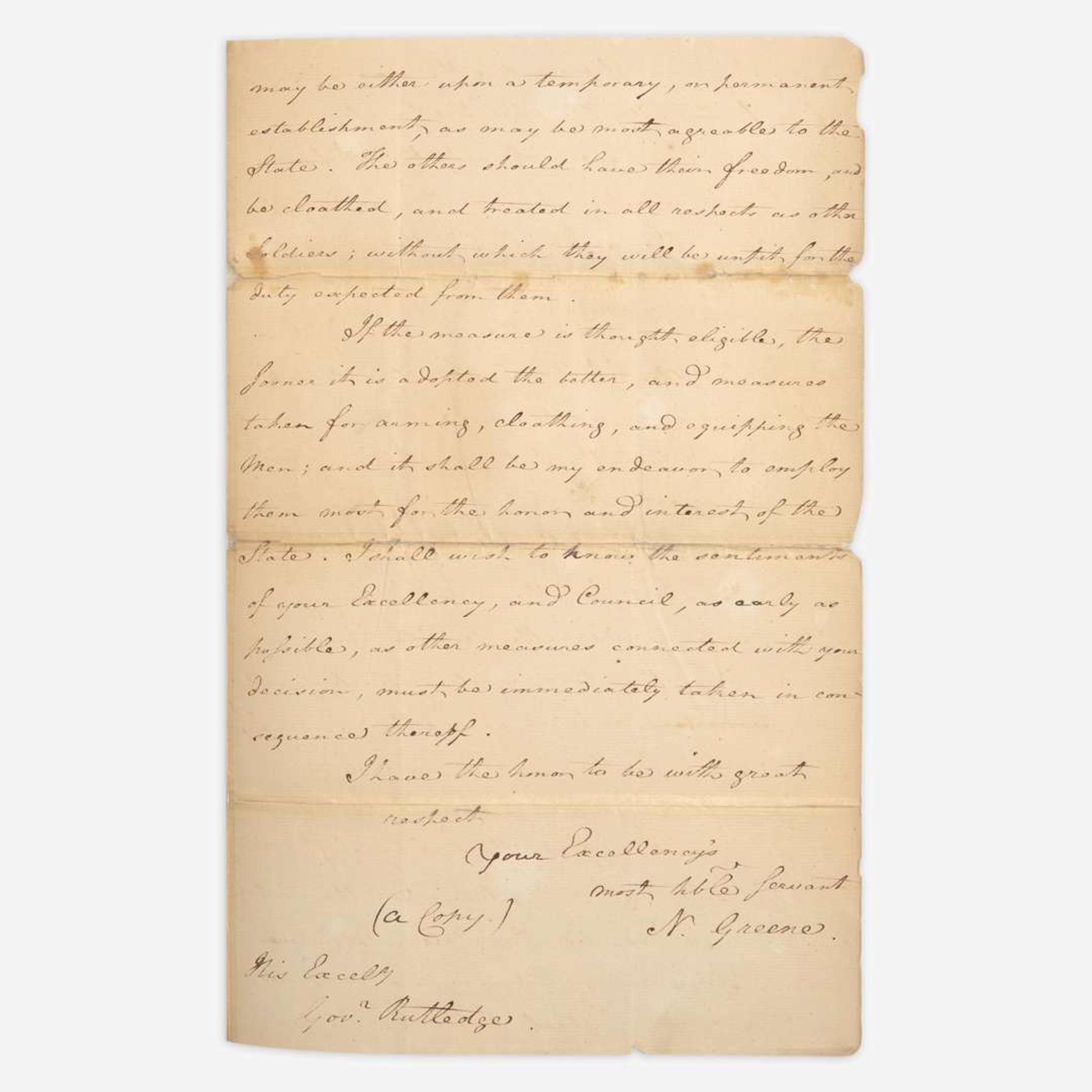 [American Revolution] (Greene, Nathanael) Manuscript Letter