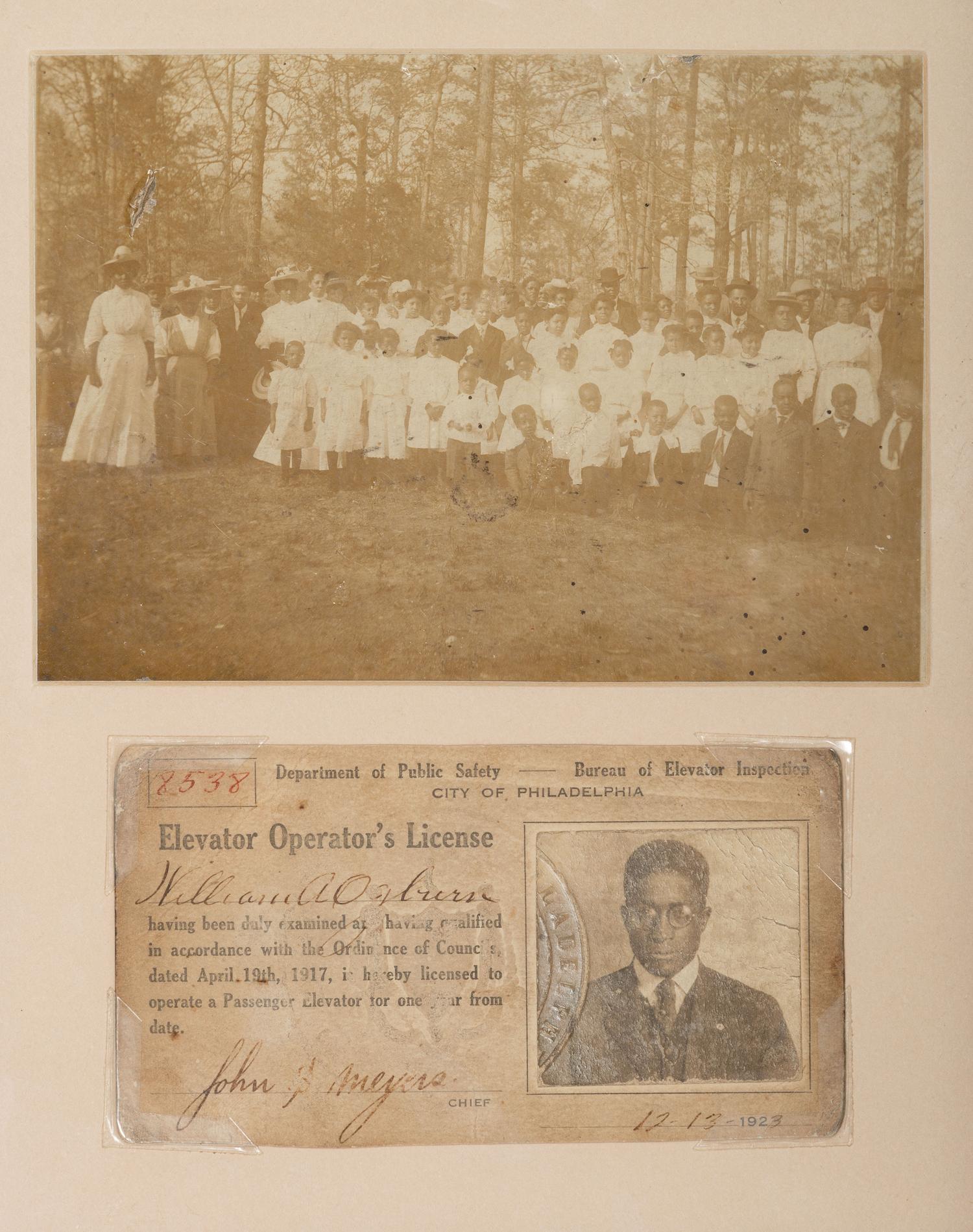 [AFRICAN AMERICANA - OCCUPATIONAL]. City of Philadelphia Elevator Operator's License issued in 1923 to William A. Ogburn (1895-1963).