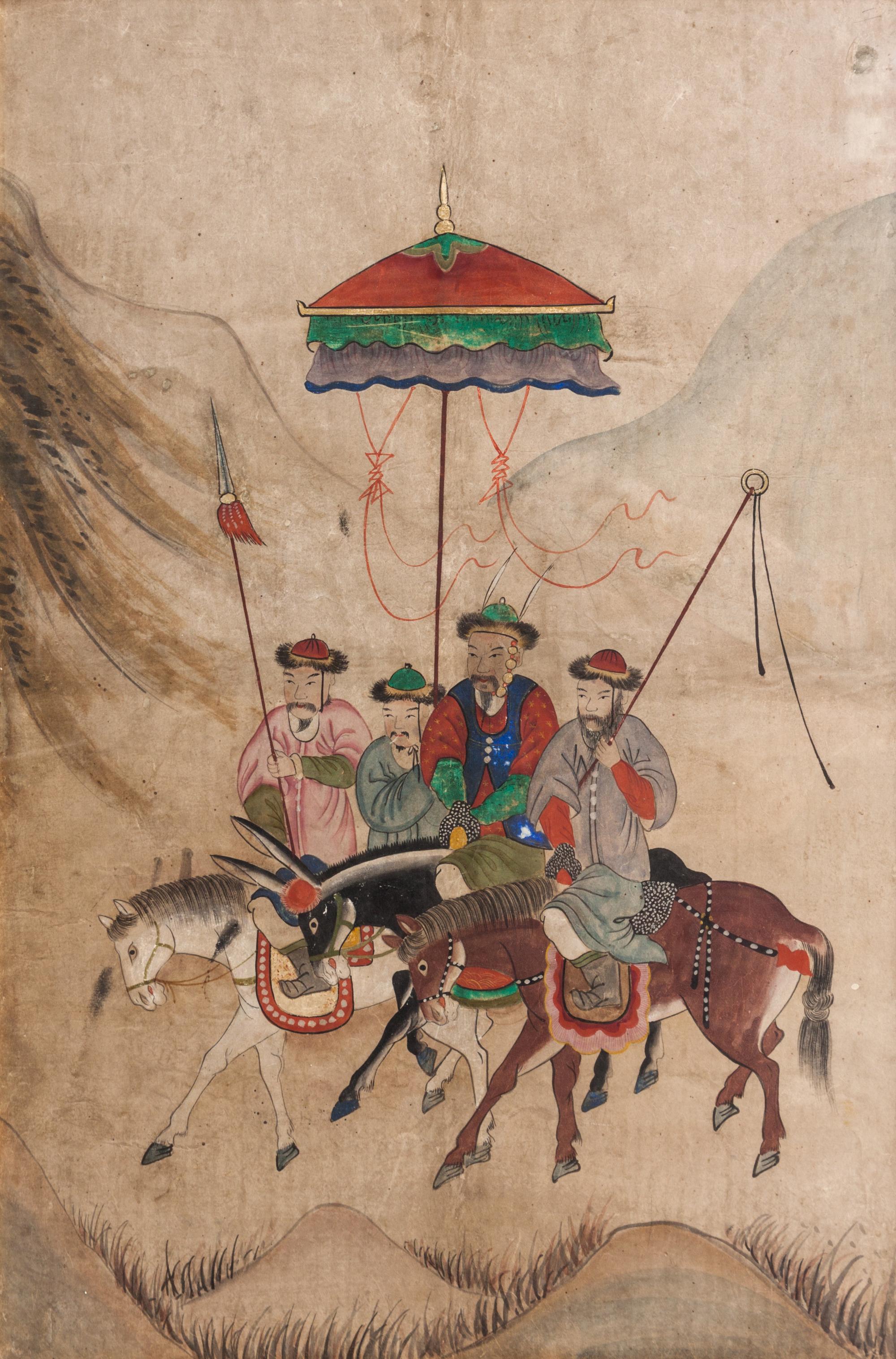 A Pair of Royal Korean Yi Dynasty Hunting Scenes 25 x 17 inches. — CIRCA 1760