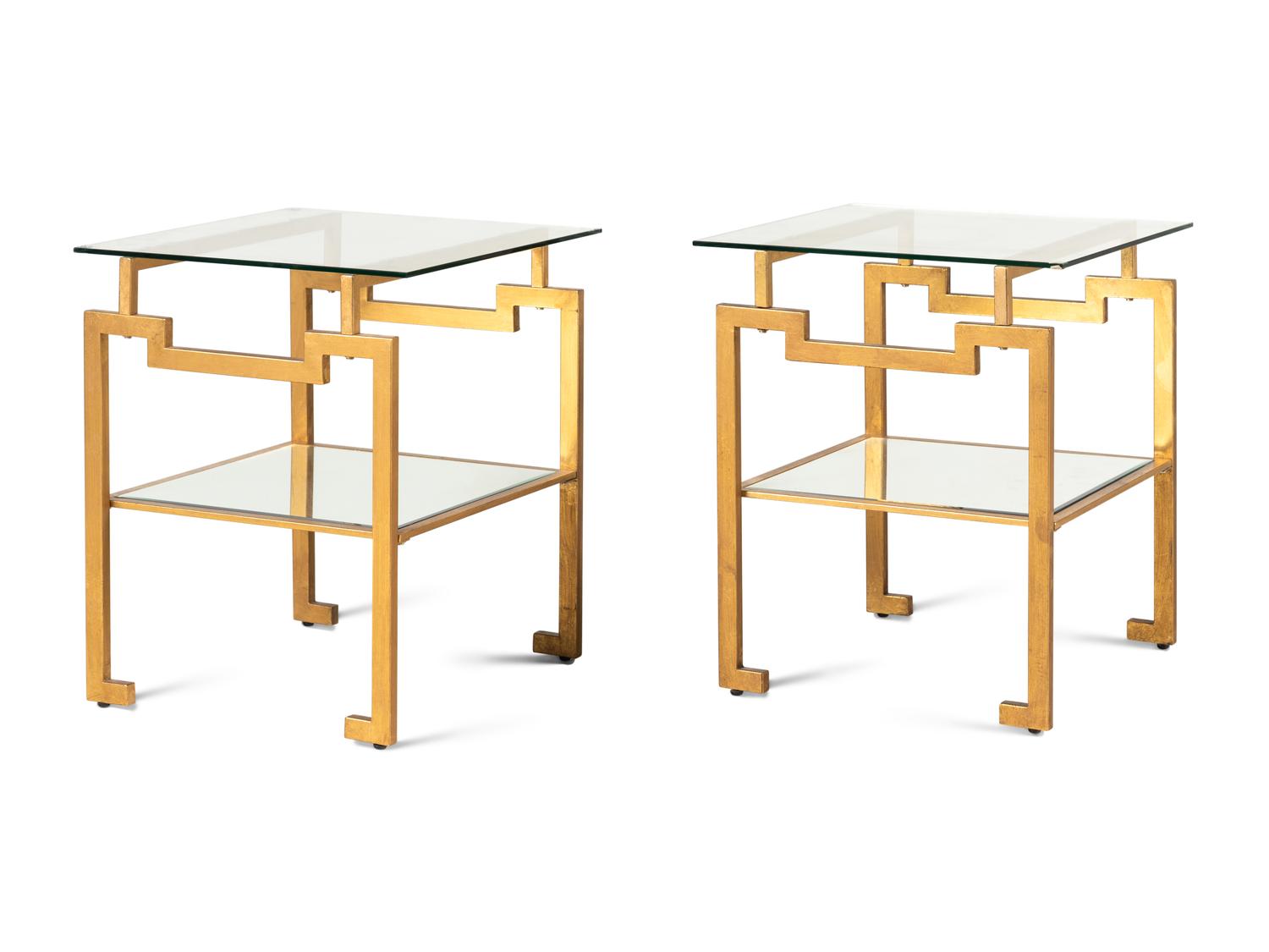 A Pair of Gilt and Mirrored Glass-Top Side Tables