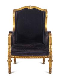 A Louis XVI Style Giltwood Bergère