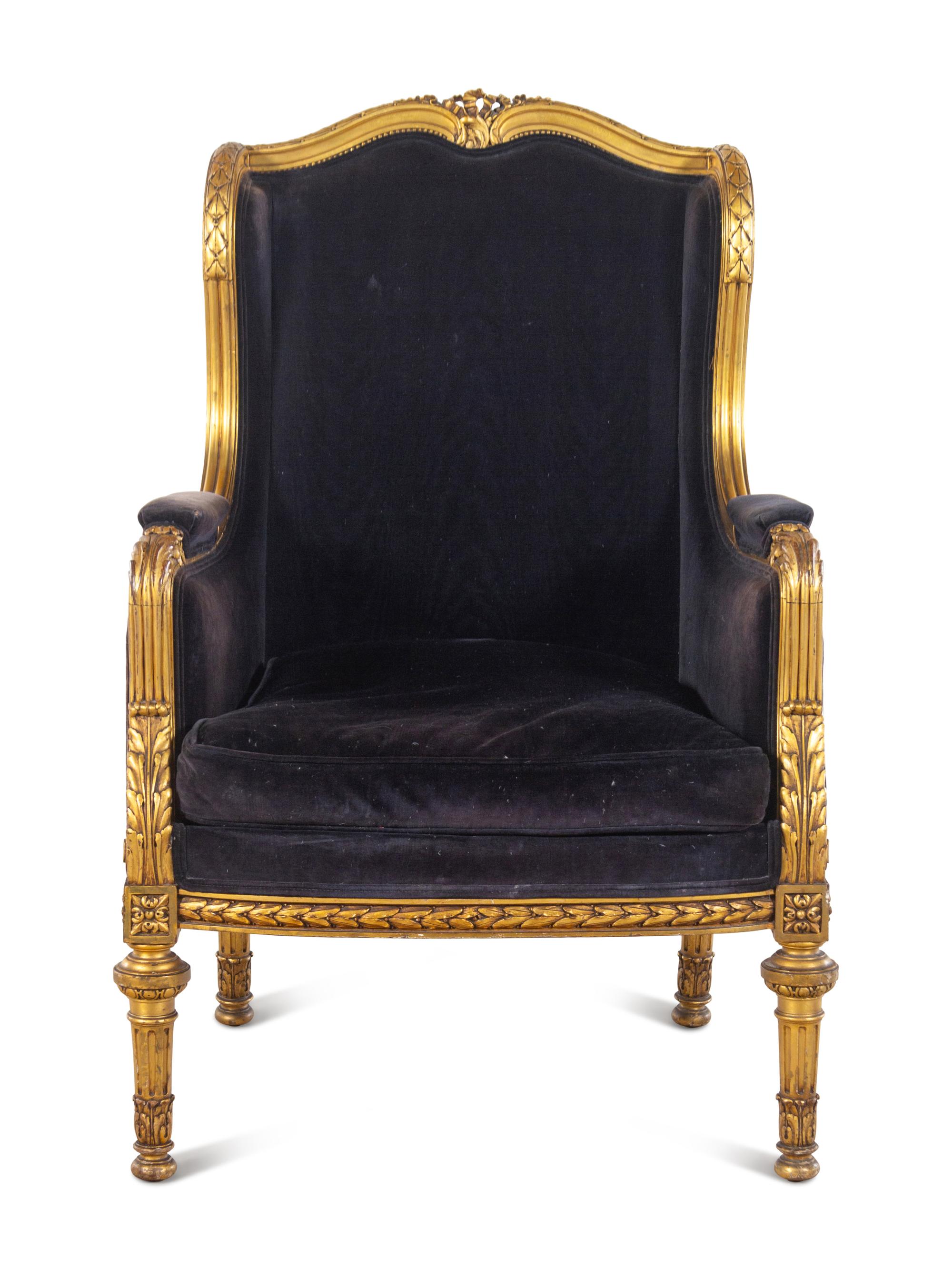 A Louis XVI Style Giltwood Bergère