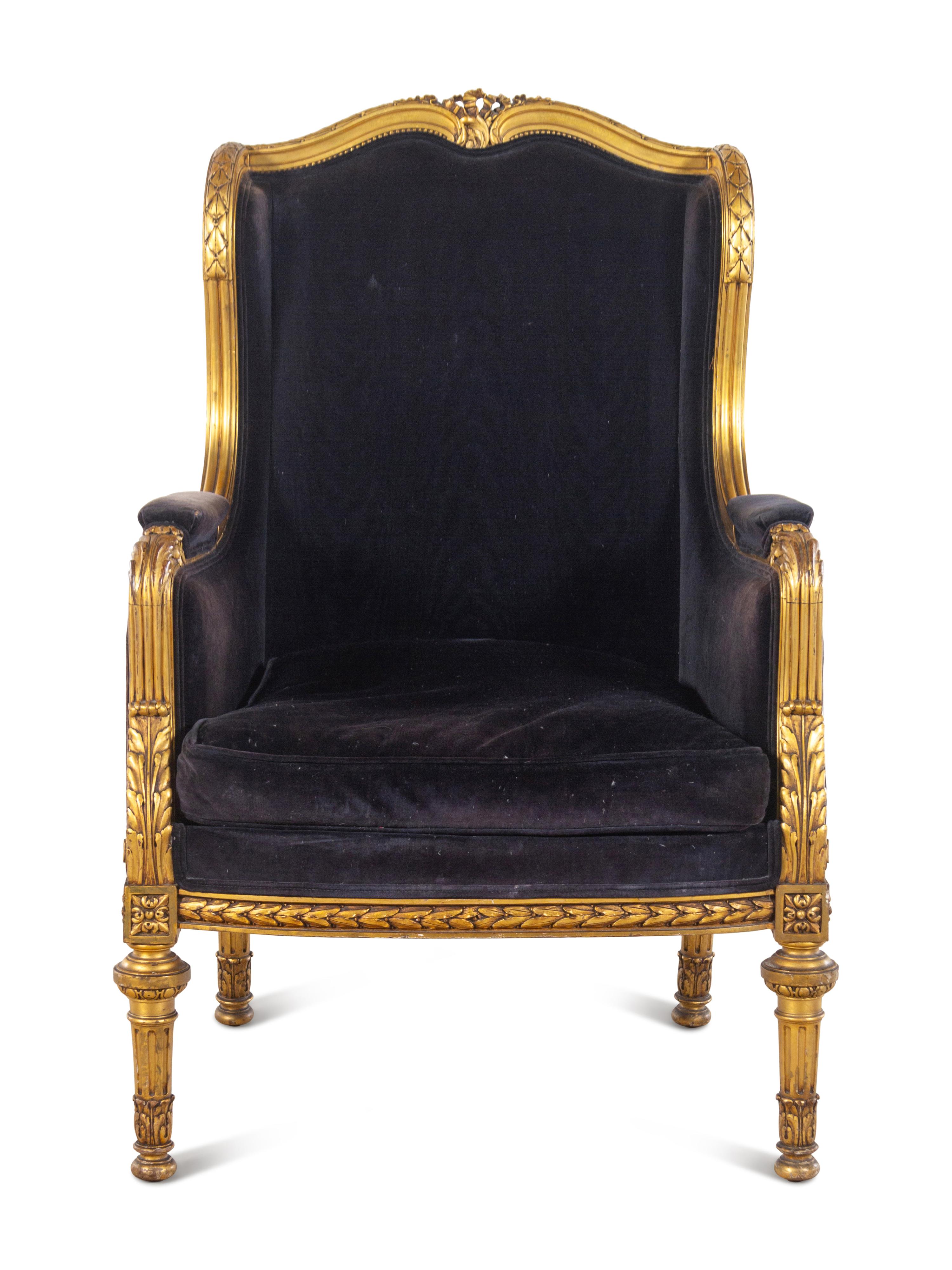 A Louis XVI Style Giltwood Bergère