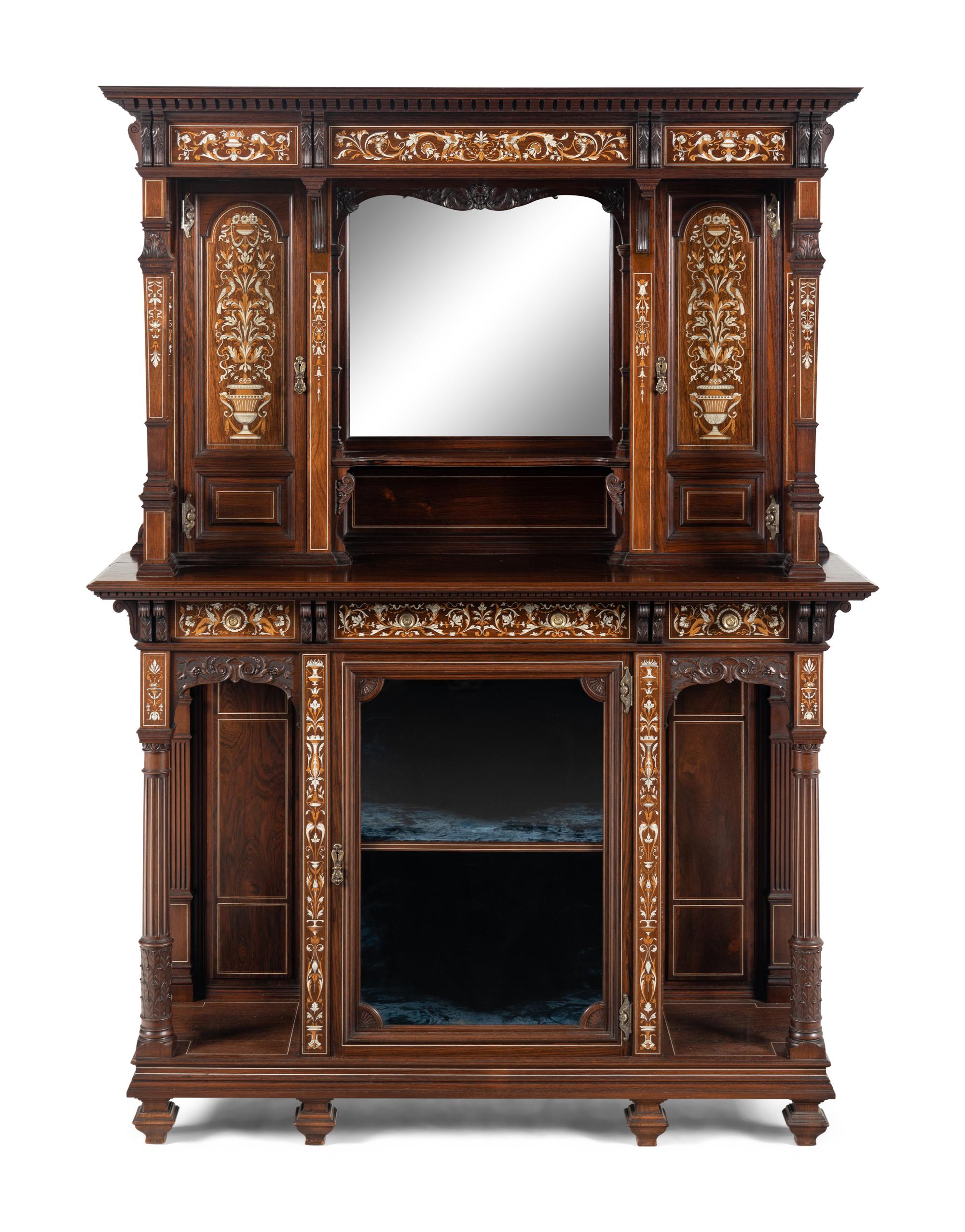 An English Rosewood, Marquetry and Bone Inlaid Cabinet