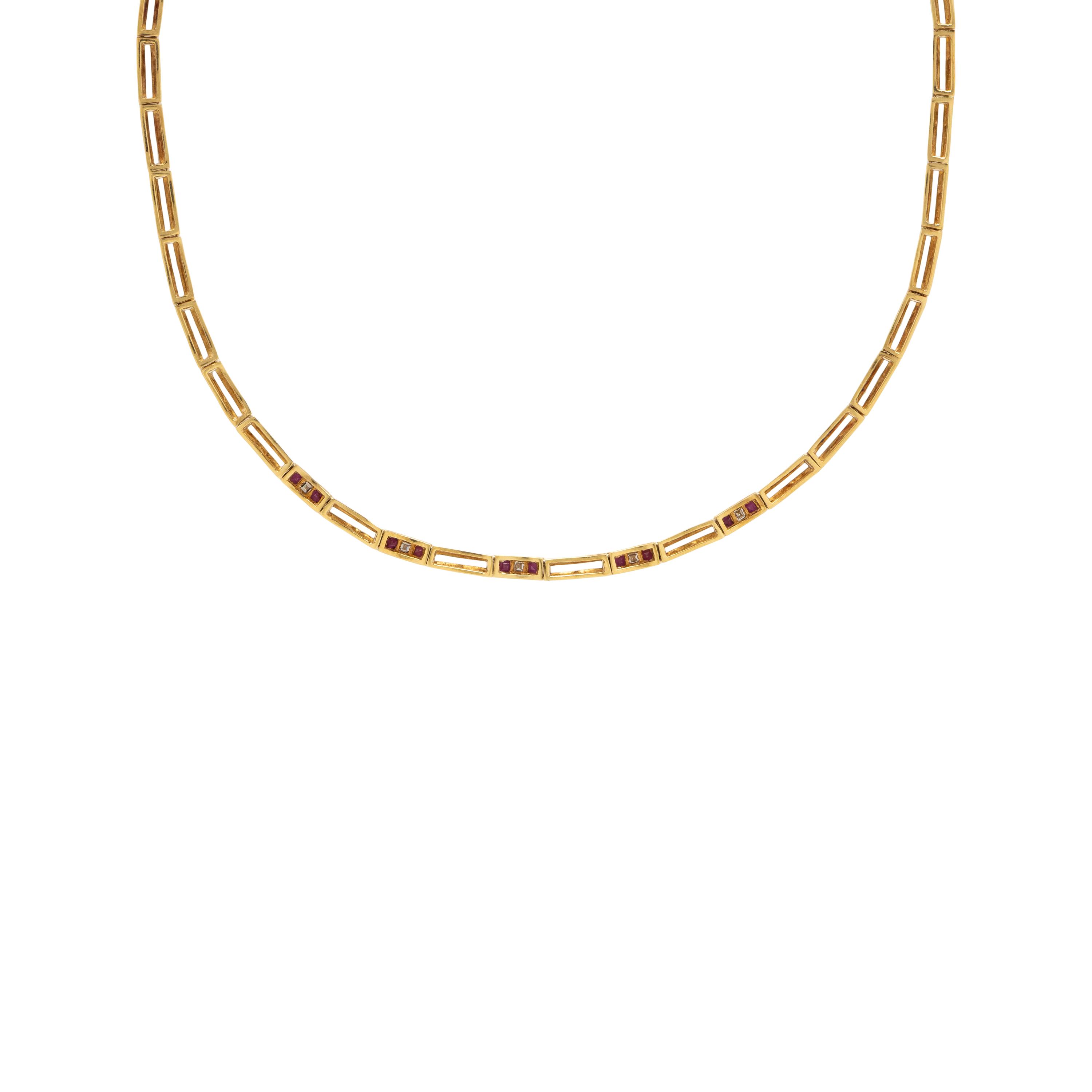 Tiffany & Co., Yellow Gold, Diamond, and Ruby Necklace