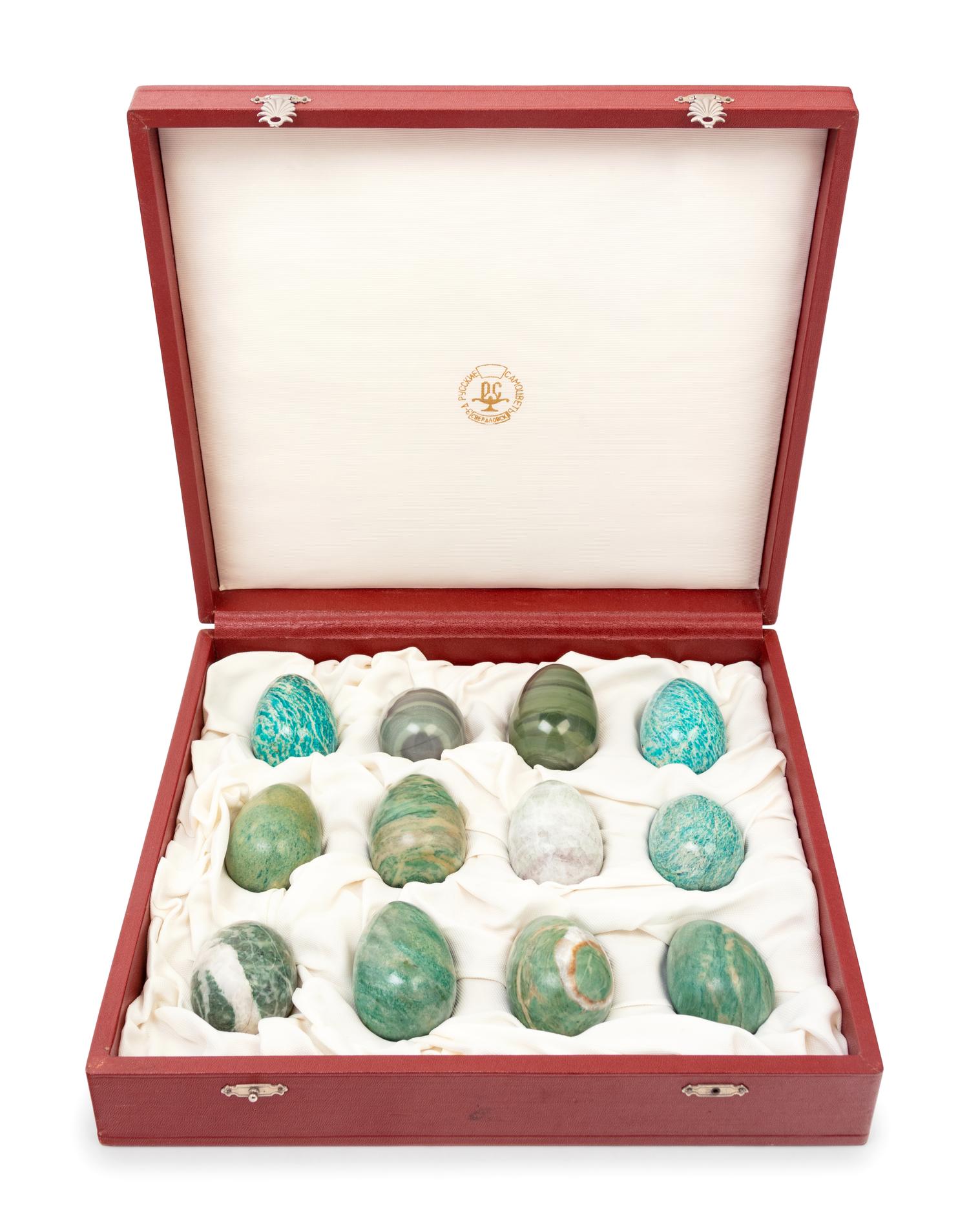 A Collection of Sixty-Six Russian Hardstone and Semi-Precious Stone Eggs