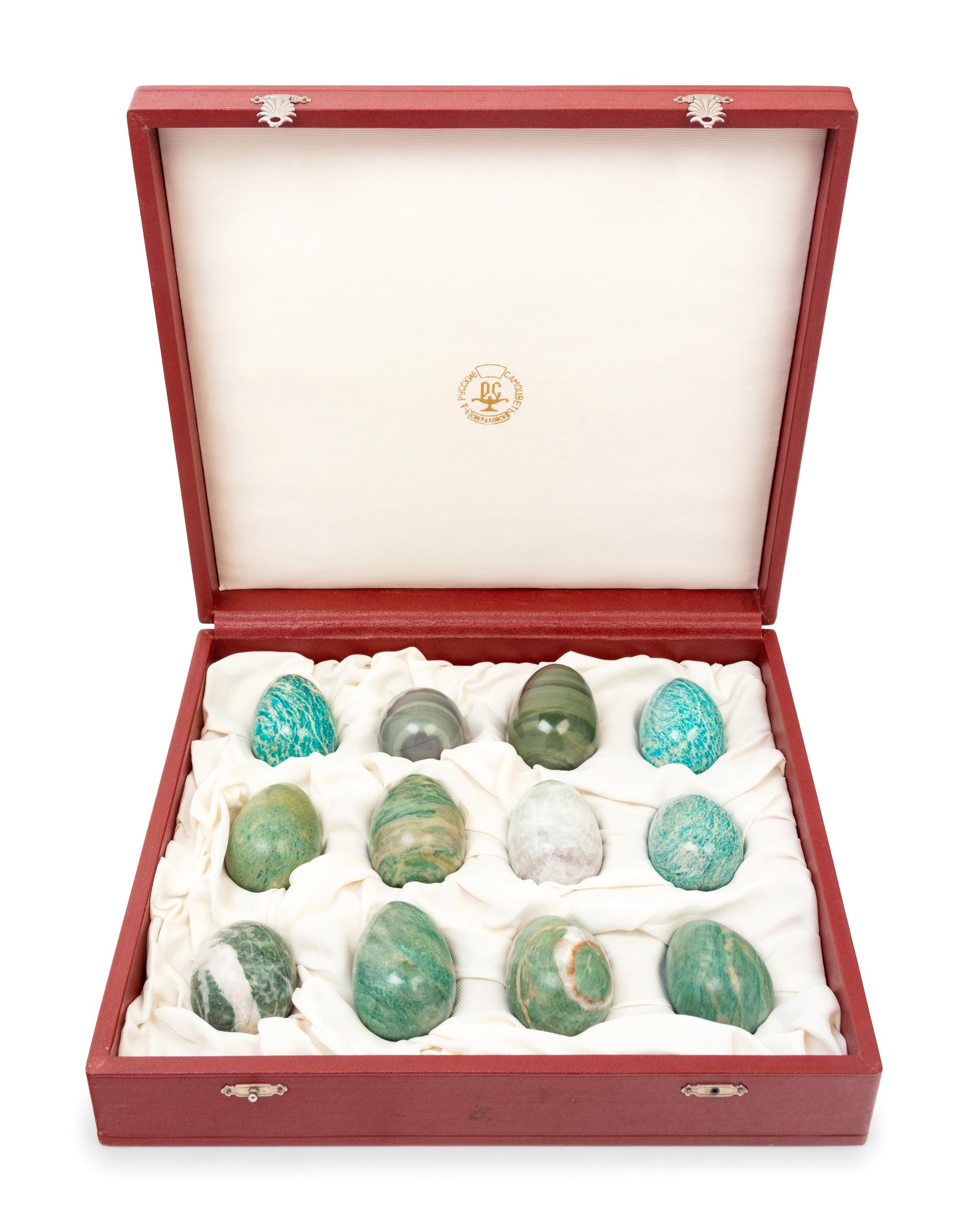 A Collection of Sixty-Six Russian Hardstone and Semi-Precious Stone Eggs