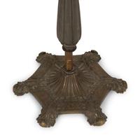 A Pair of Patinated Metal Lantern Style Floor Lamps