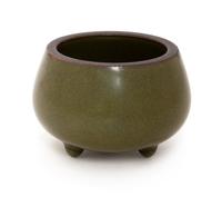 A Small Chinese Teadust Glazed Porcelain Tripod Censer