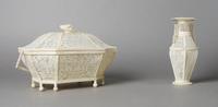A Chinese Pierced Ivory Lidded Basket, Height 7 x width 11 x depth 7 inches.