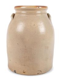 A Three-Gallon New York Stoneware Crock with Cobalt Freehand Bird