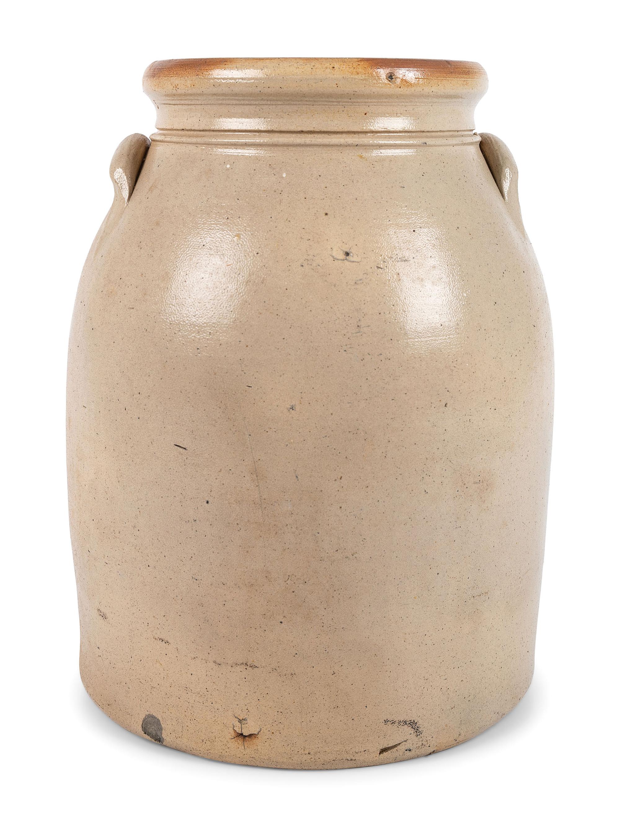 A Three-Gallon New York Stoneware Crock with Cobalt Freehand Bird