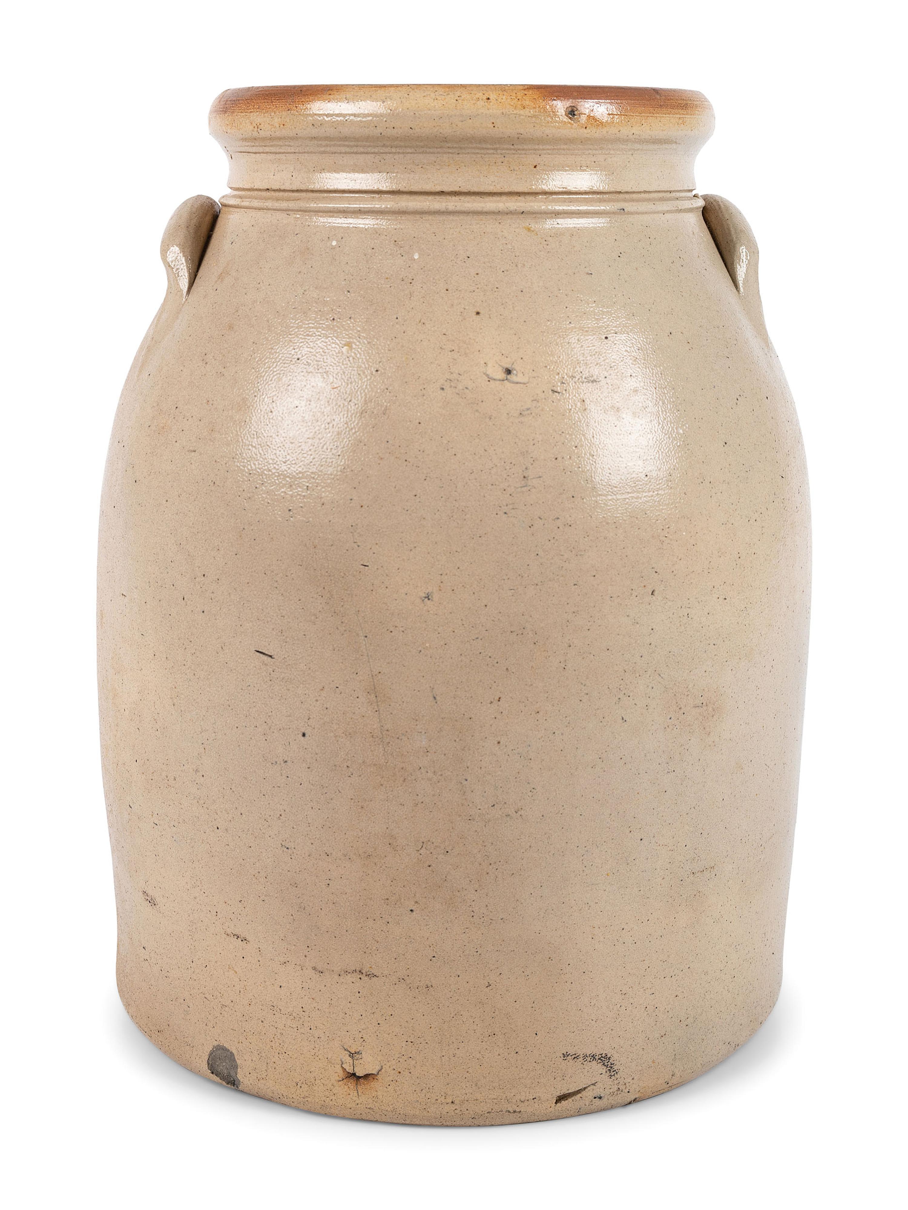 A Three-Gallon New York Stoneware Crock with Cobalt Freehand Bird