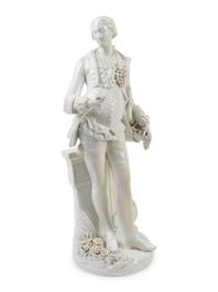 A German White Porcelain Figure of Gentleman Holding a Posey and Bouquet — 19TH CENTURY