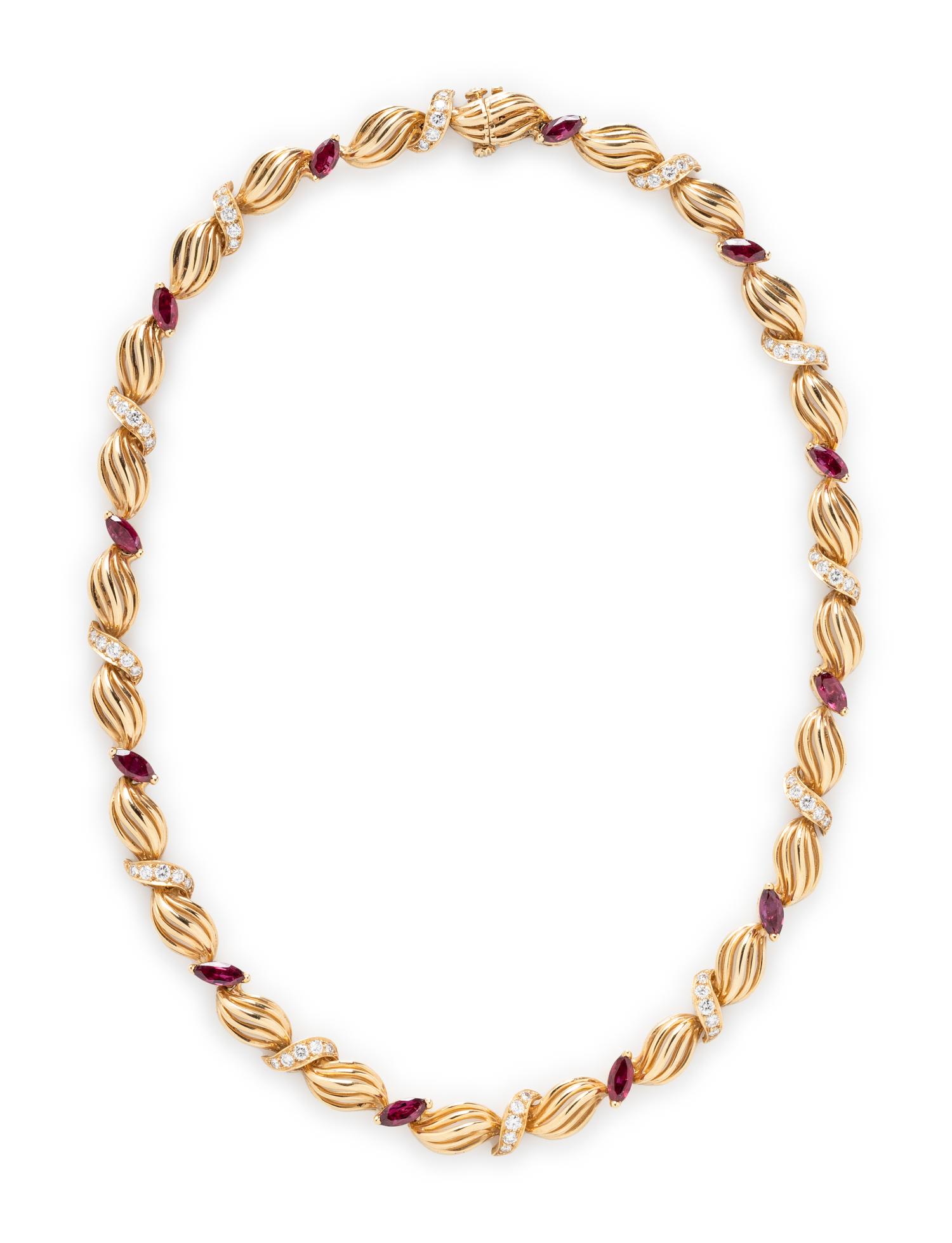 HAMMERMAN BROTHERS, YELLOW GOLD, RUBY, AND DIAMOND NECKLACE