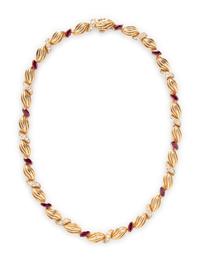 HAMMERMAN BROTHERS, YELLOW GOLD, RUBY, AND DIAMOND NECKLACE