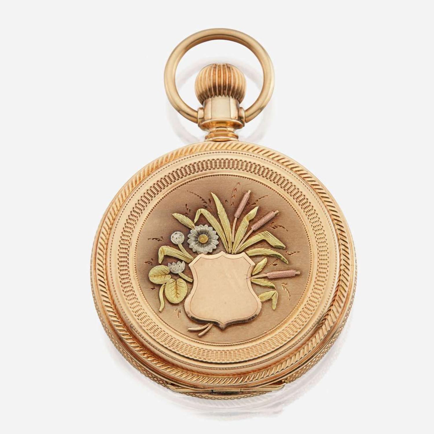 A tricolor hunting case gold pocket watch, Elgin American, C.1878