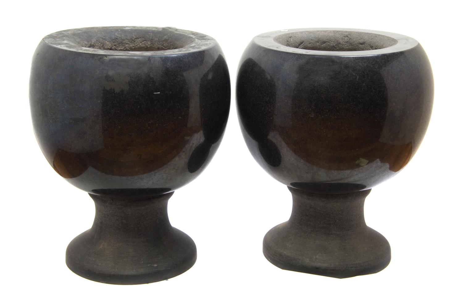 A Pair of Continental Turned Marble Jardinieres, Height 16 1/4 inches.