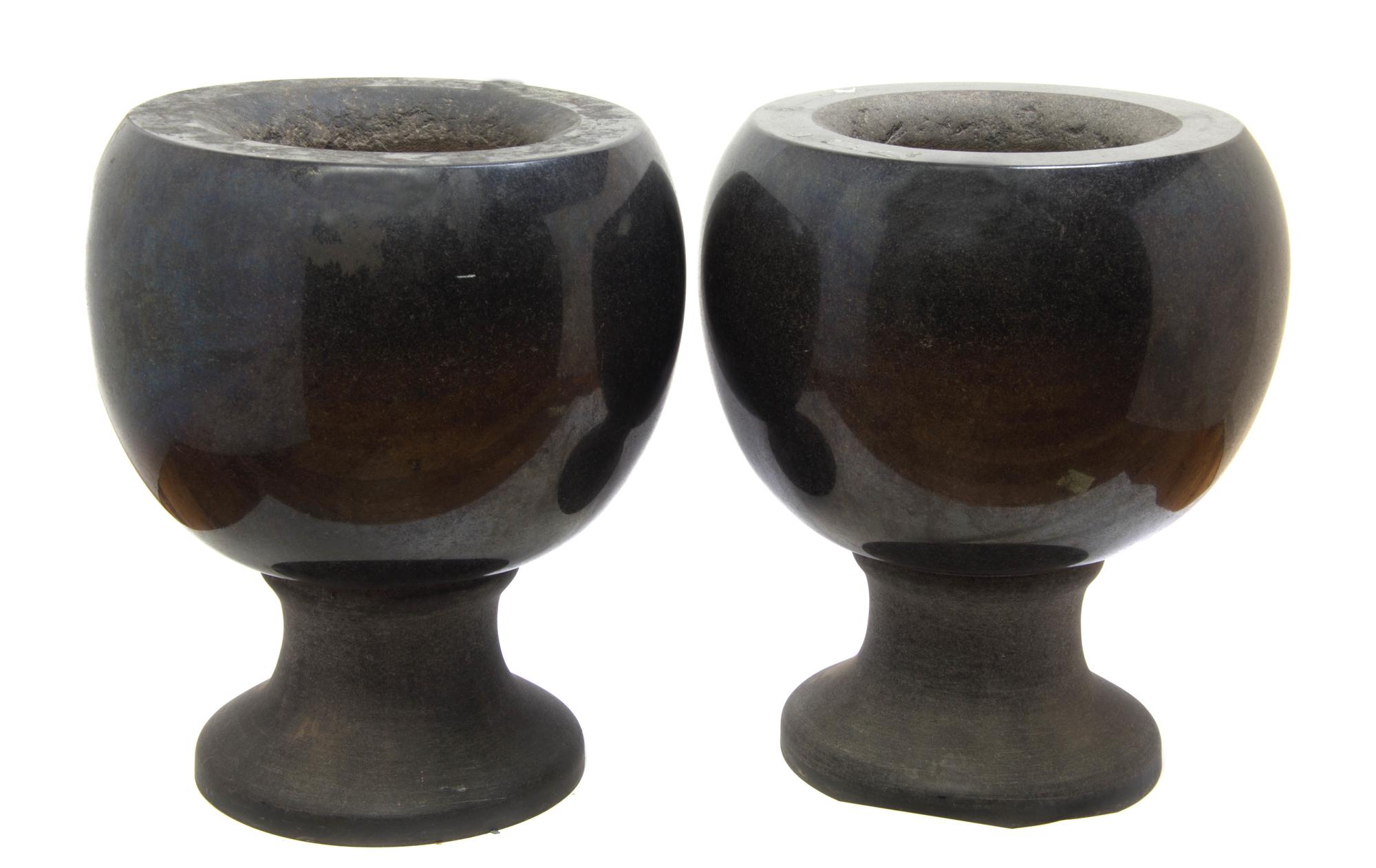 A Pair of Continental Turned Marble Jardinieres, Height 16 1/4 inches.