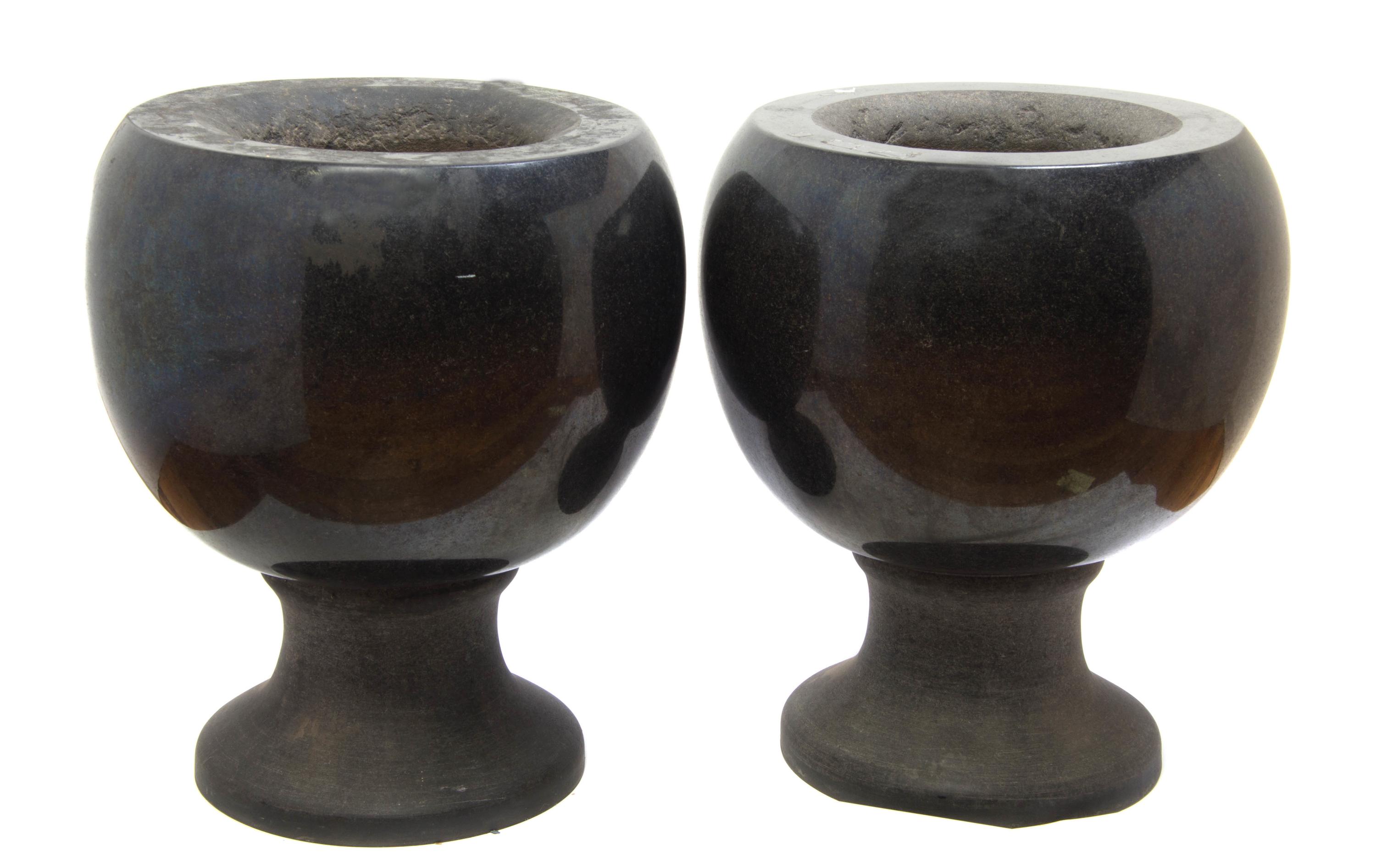 A Pair of Continental Turned Marble Jardinieres, Height 16 1/4 inches.