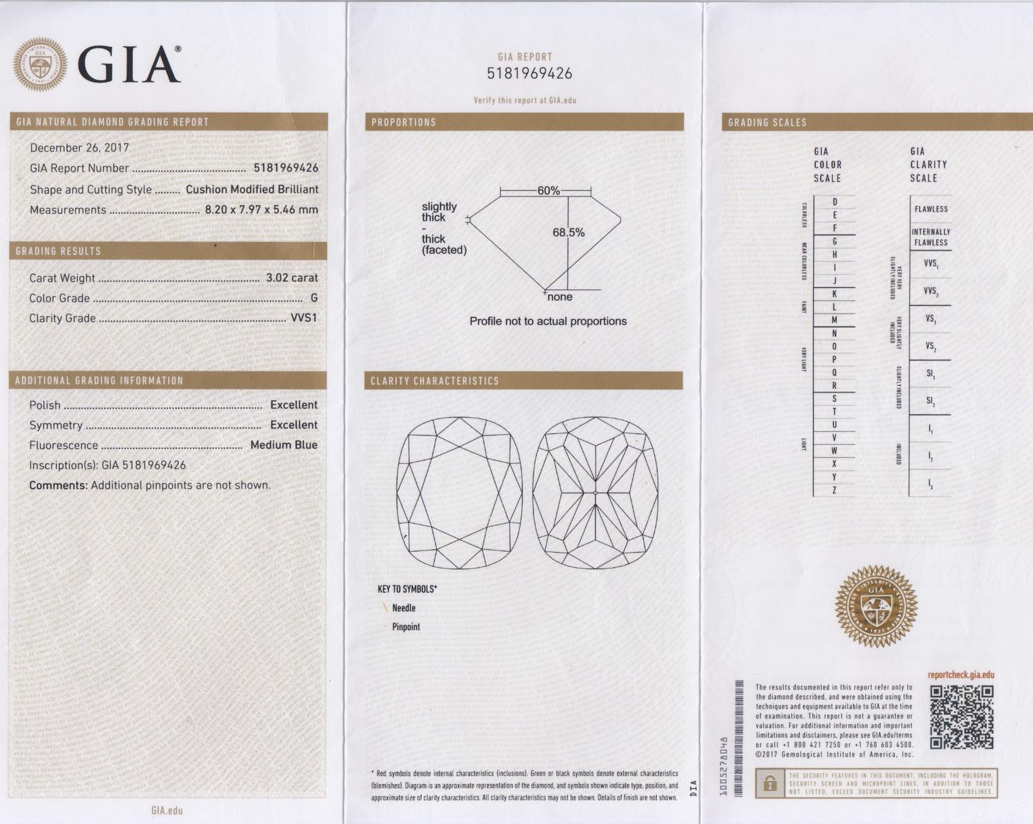 A 3.02 Carat Cushion Shape Diamond,