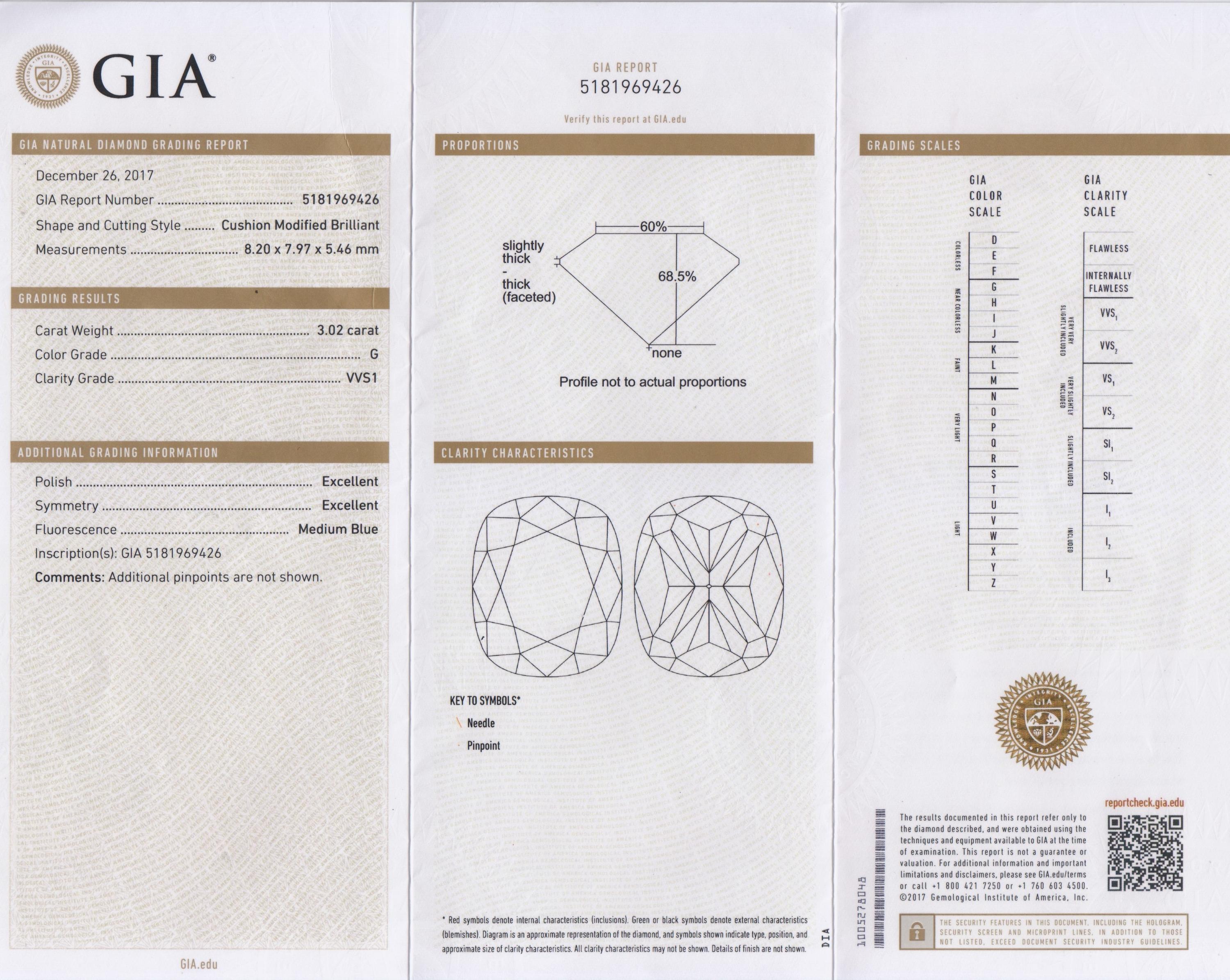 A 3.02 Carat Cushion Shape Diamond,
