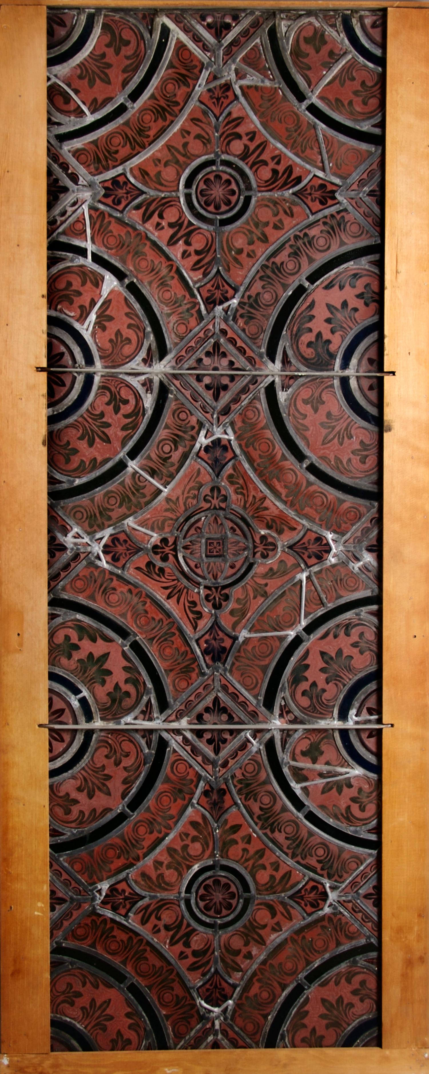 A Leaded and Stained Glass Window, Height 22 x width 54 inches with frame.