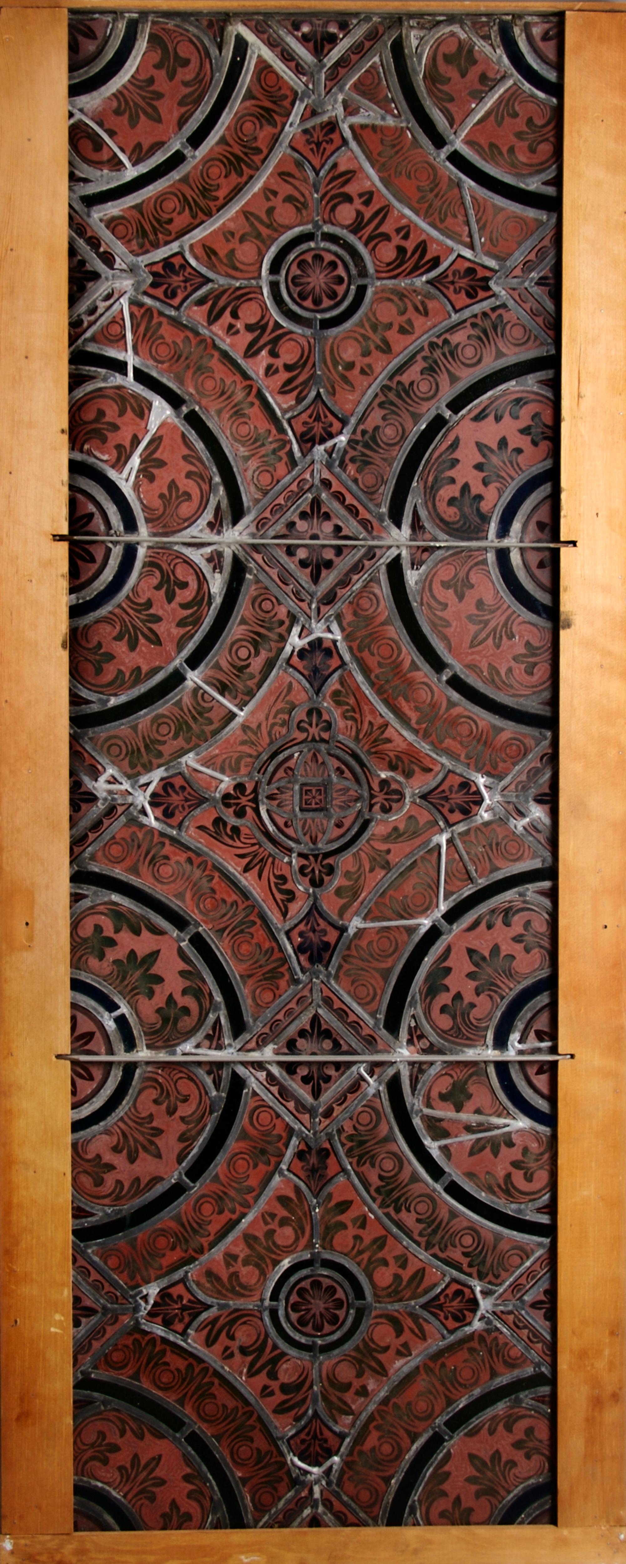 A Leaded and Stained Glass Window, Height 22 x width 54 inches with frame.