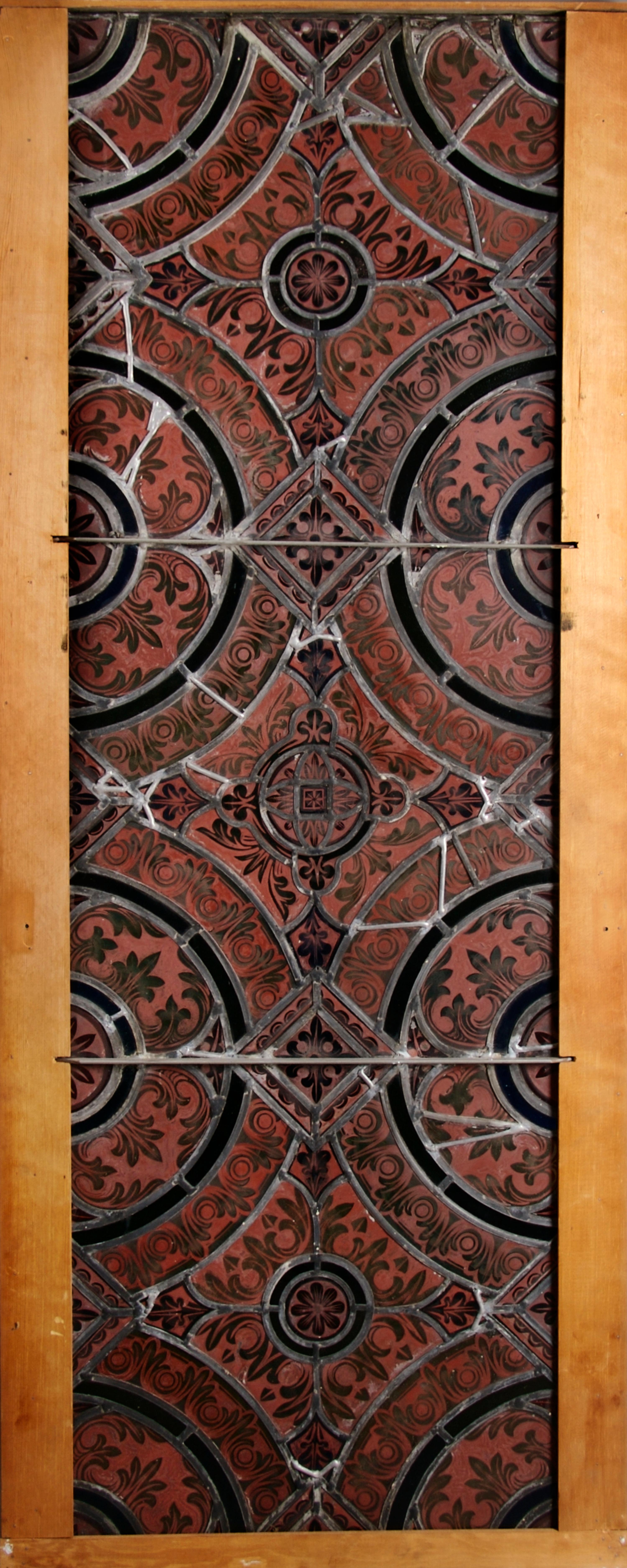 A Leaded and Stained Glass Window, Height 22 x width 54 inches with frame.