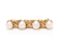 A 14 Karat Yellow Gold and Cultured Pearl Brooch, Mikimoto,
