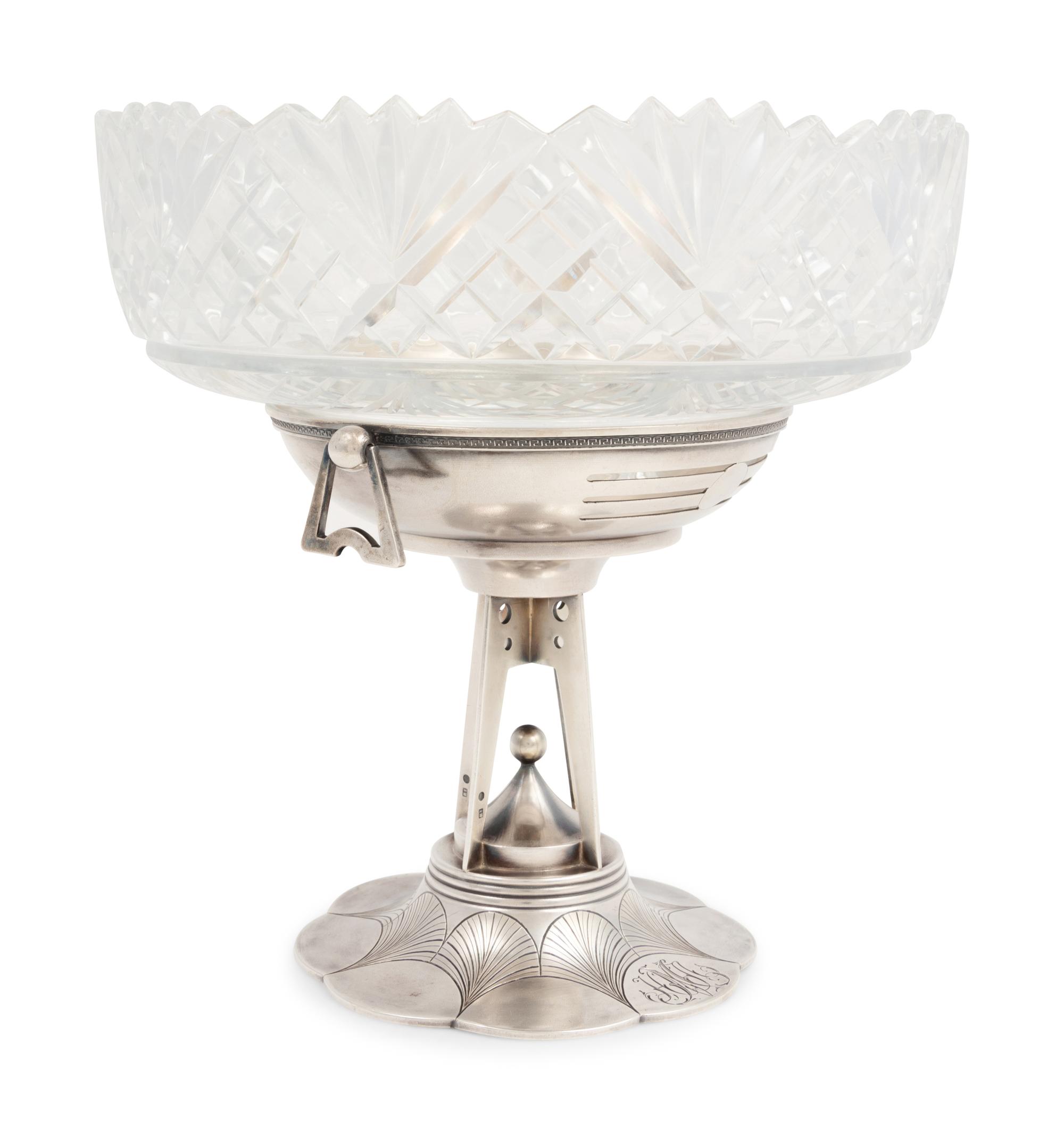 A Russian Silver and Cut Glass Centerpiece Bowl