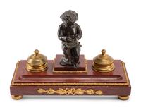 Two Marble and Bronze Inkwells