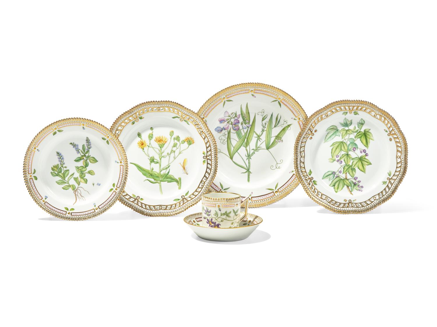 A Group of Royal Copenhagen Flora Danica Porcelain Table Articles