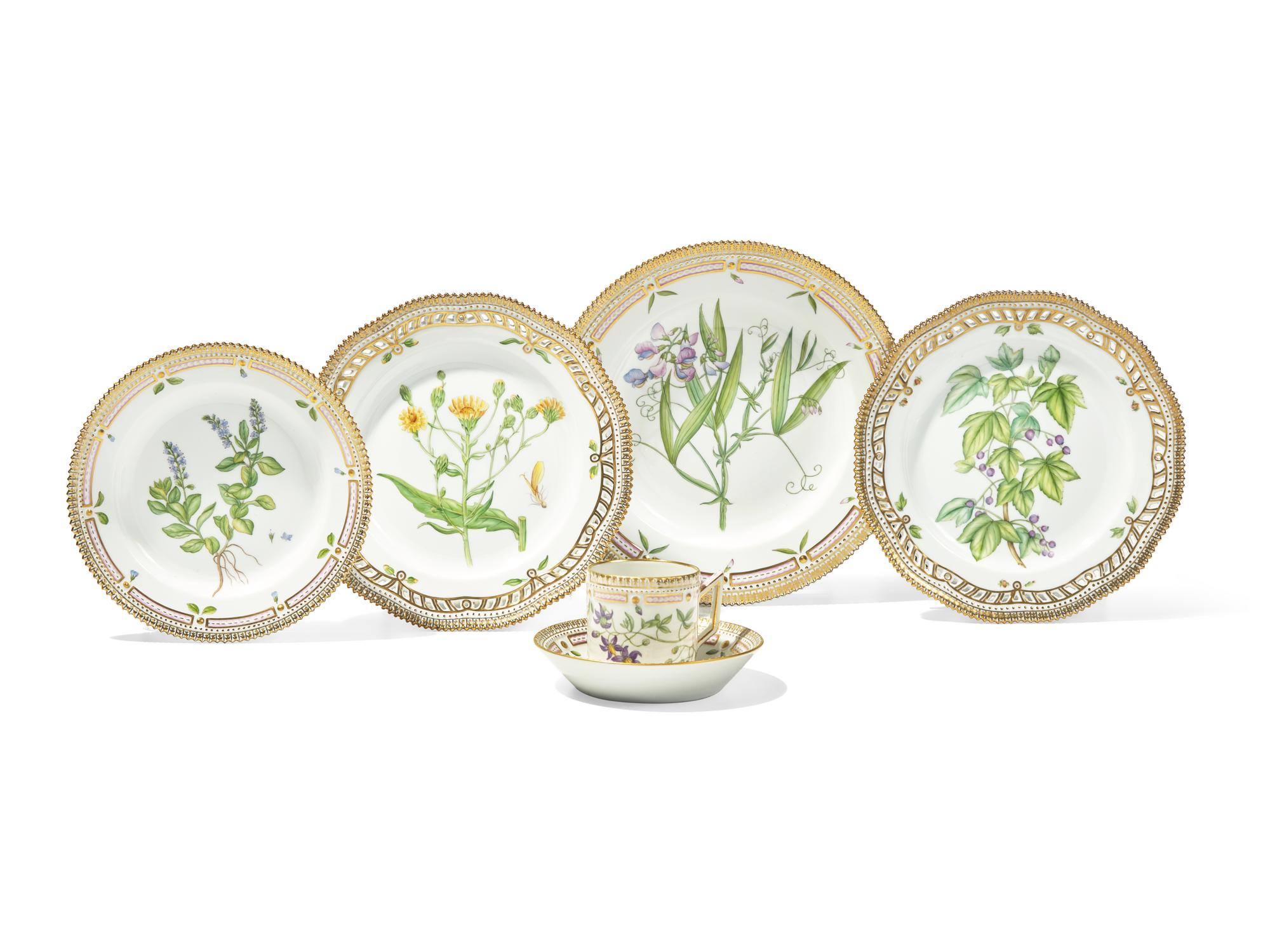 A Group of Royal Copenhagen Flora Danica Porcelain Table Articles