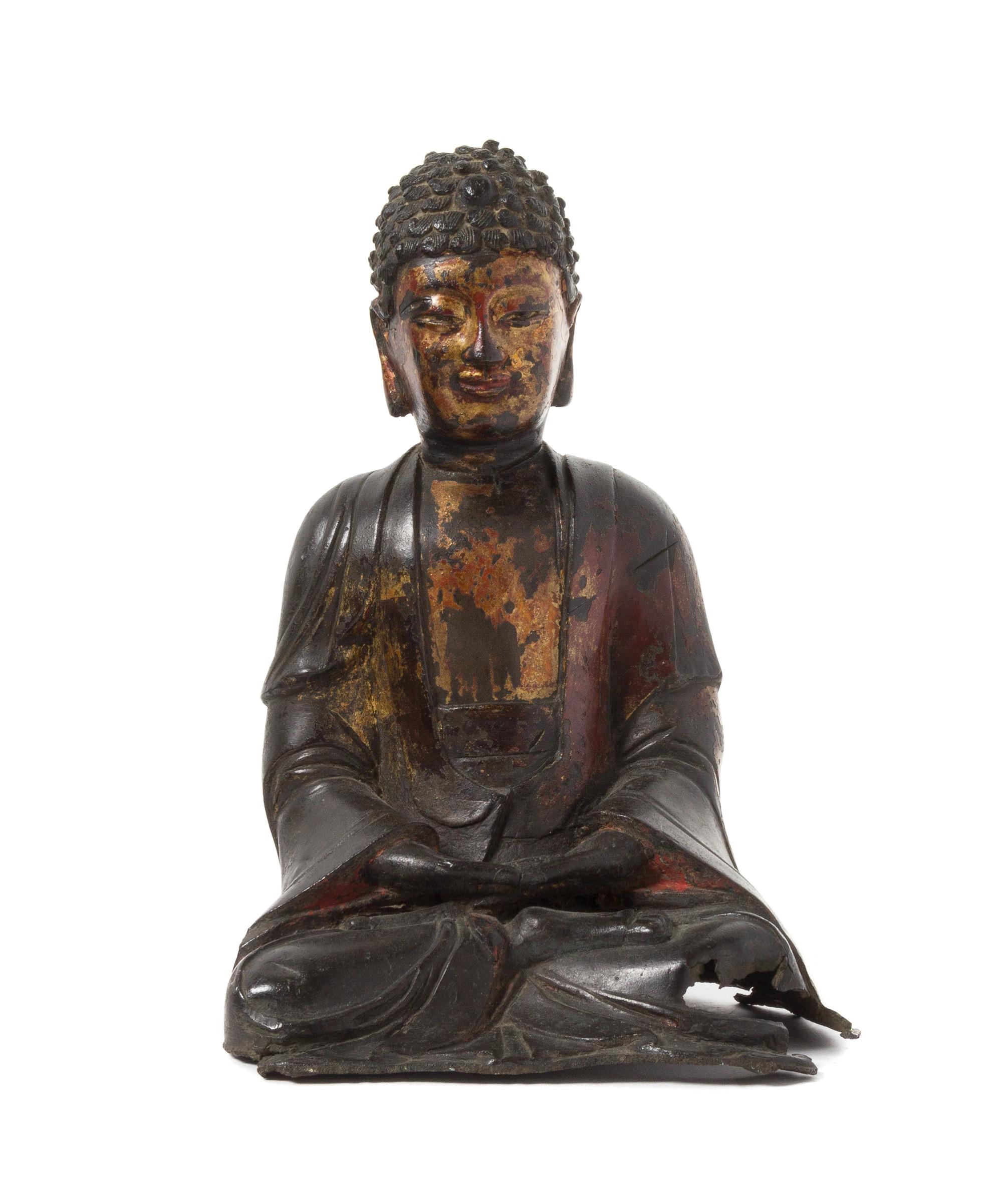 A Parcel Gilt Bronze Figure of Buddha Shakyamuni — MING DYNASTY