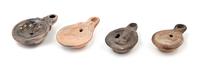 Three Roman Terra Cotta Oil Lamps Width of largest 3 1/2 inches. — CIRCA 1ST-3RD CENTURY C.E
