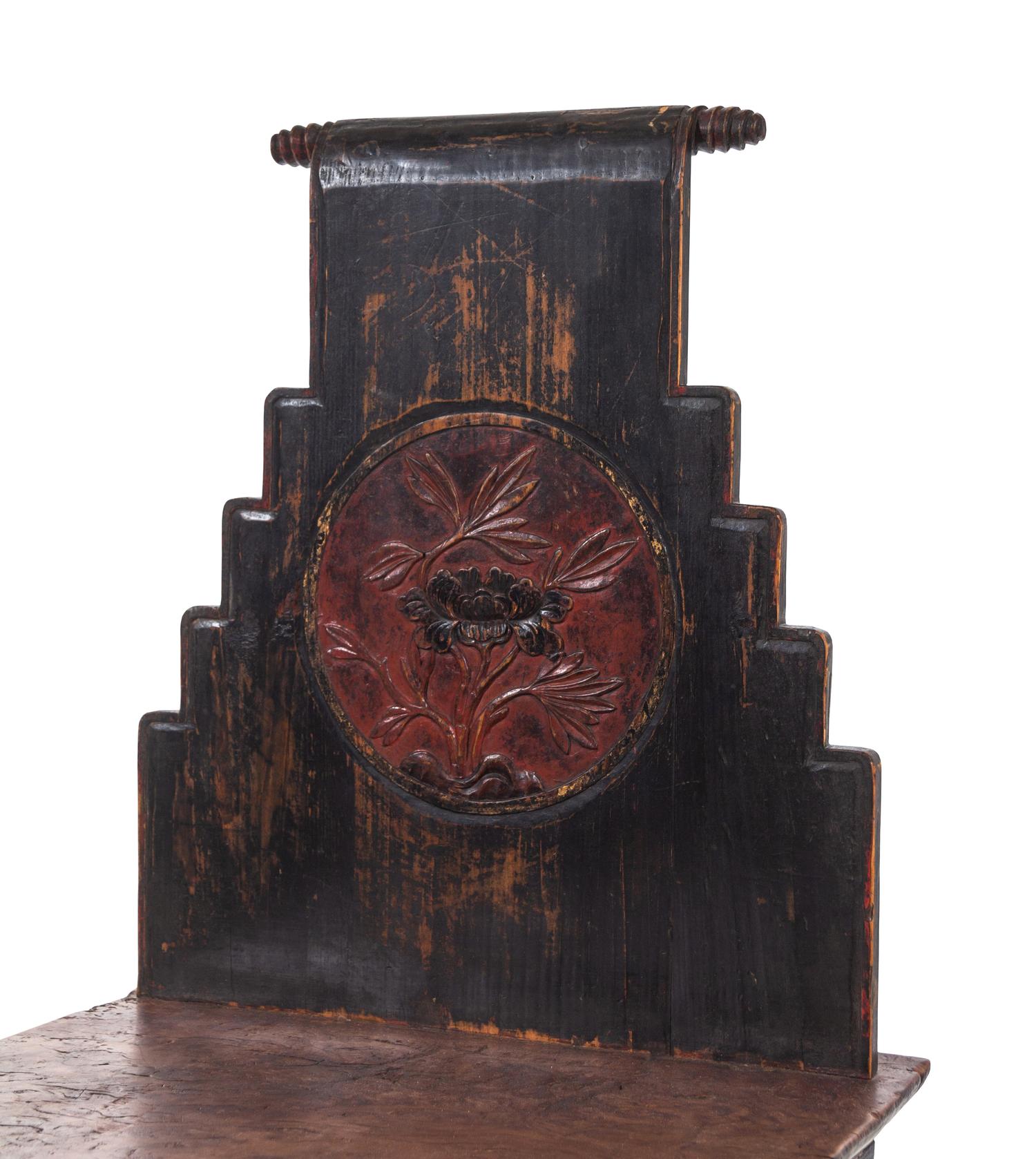 A Chinese Mixed Wood Polychrome Lacquered Side Chair