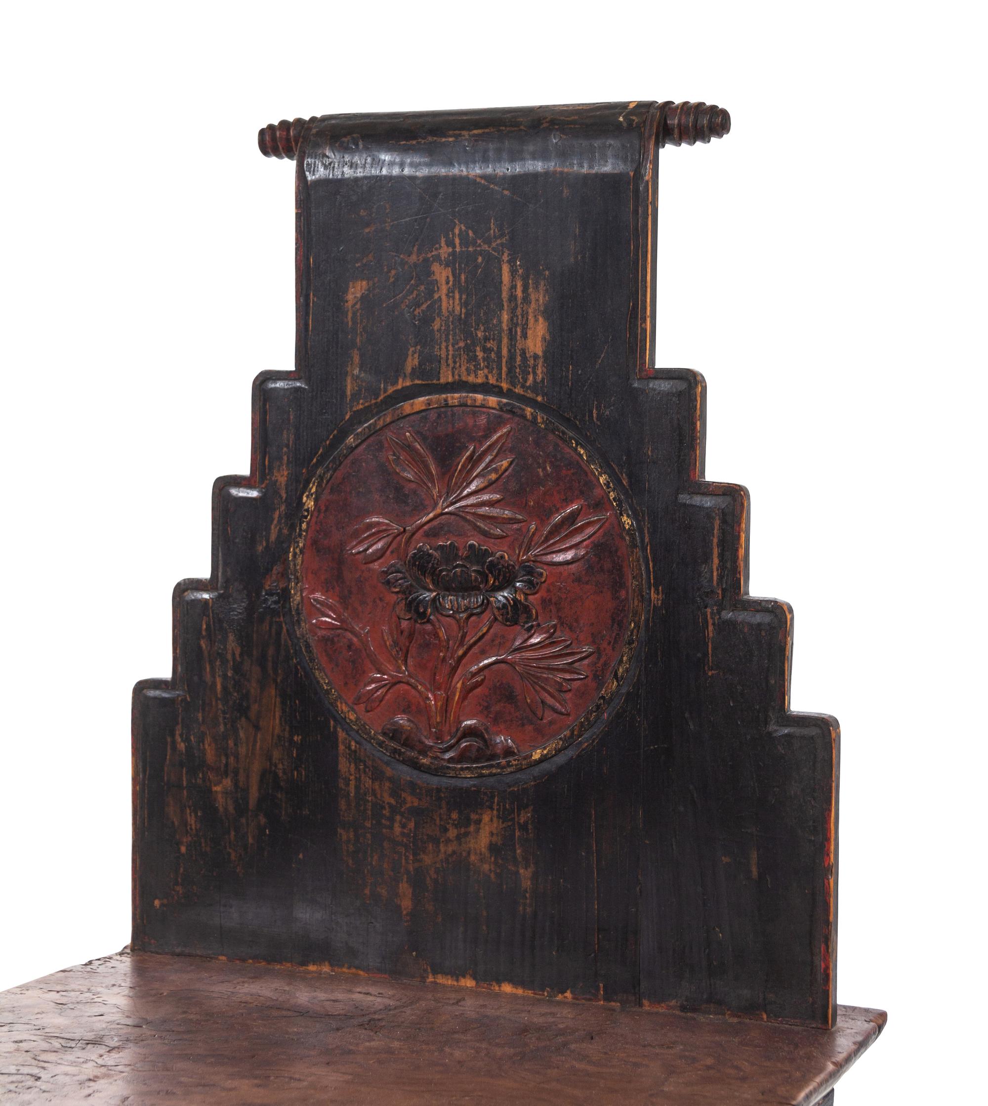 A Chinese Mixed Wood Polychrome Lacquered Side Chair