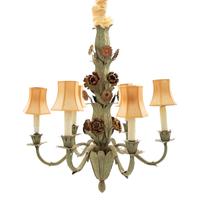 A French Green Tole Six-Light Chandelier