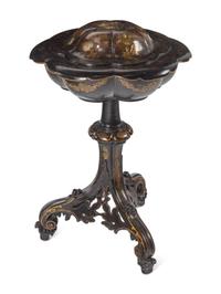 A Victorian Papier-Mâché Lacquered Sewing Table