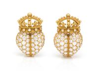 A Pair of 18 Karat Yellow Gold and Diamond Earclips, Kieselstein-Cord, Circa 1992, 14.40 dwts.