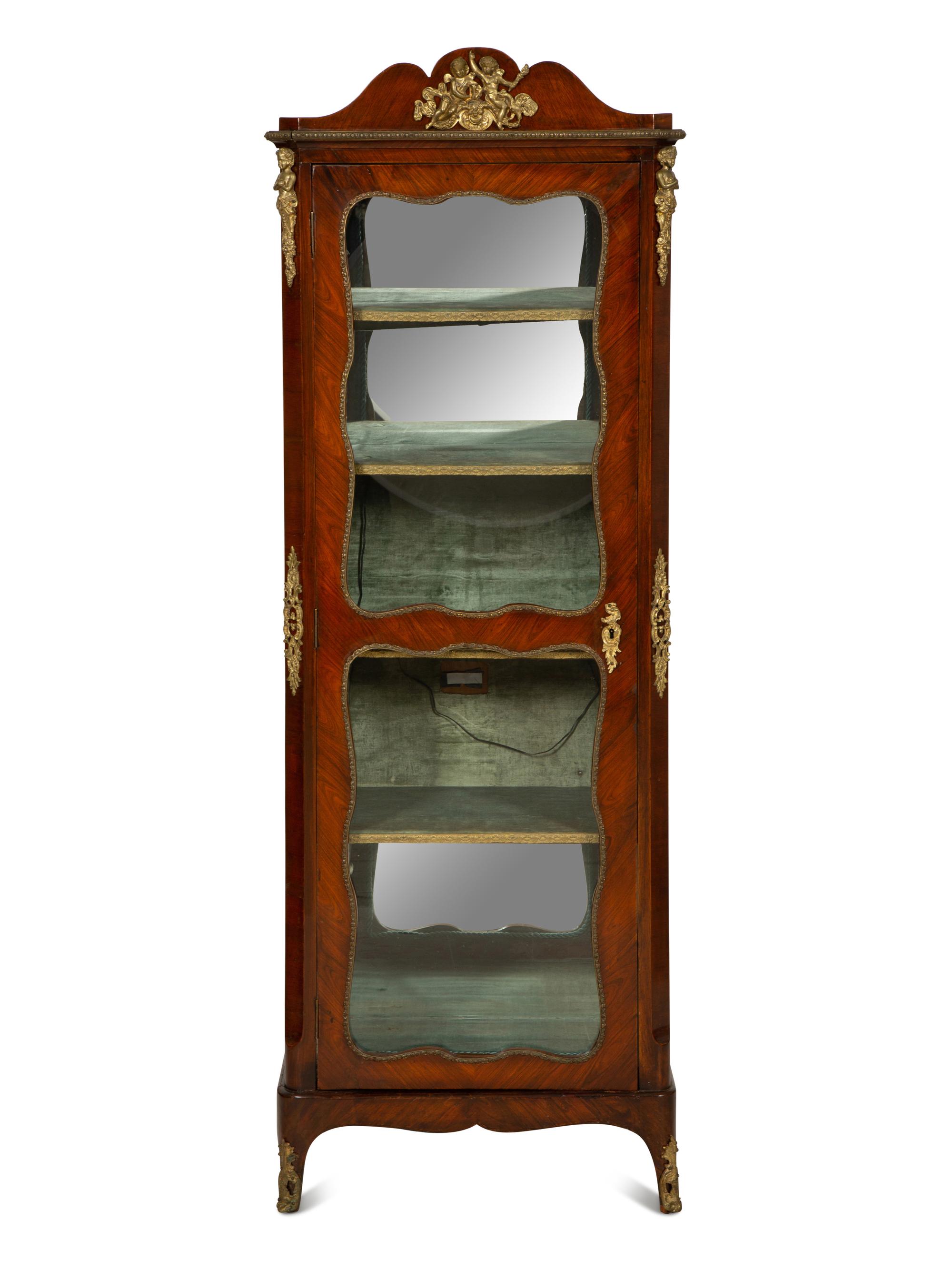 A Louis XV Style Gilt Bronze Mounted Kingwood Vitrine Cabinet