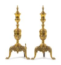 A Pair of Neoclassical Brass Andirons
