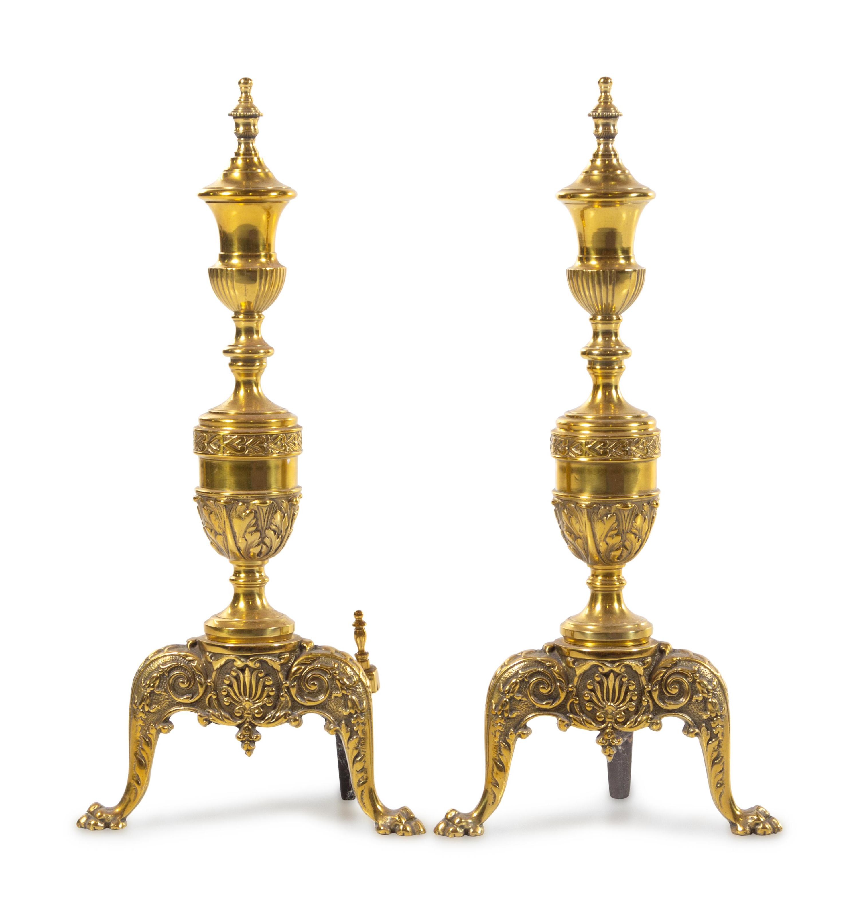 A Pair of Neoclassical Brass Andirons