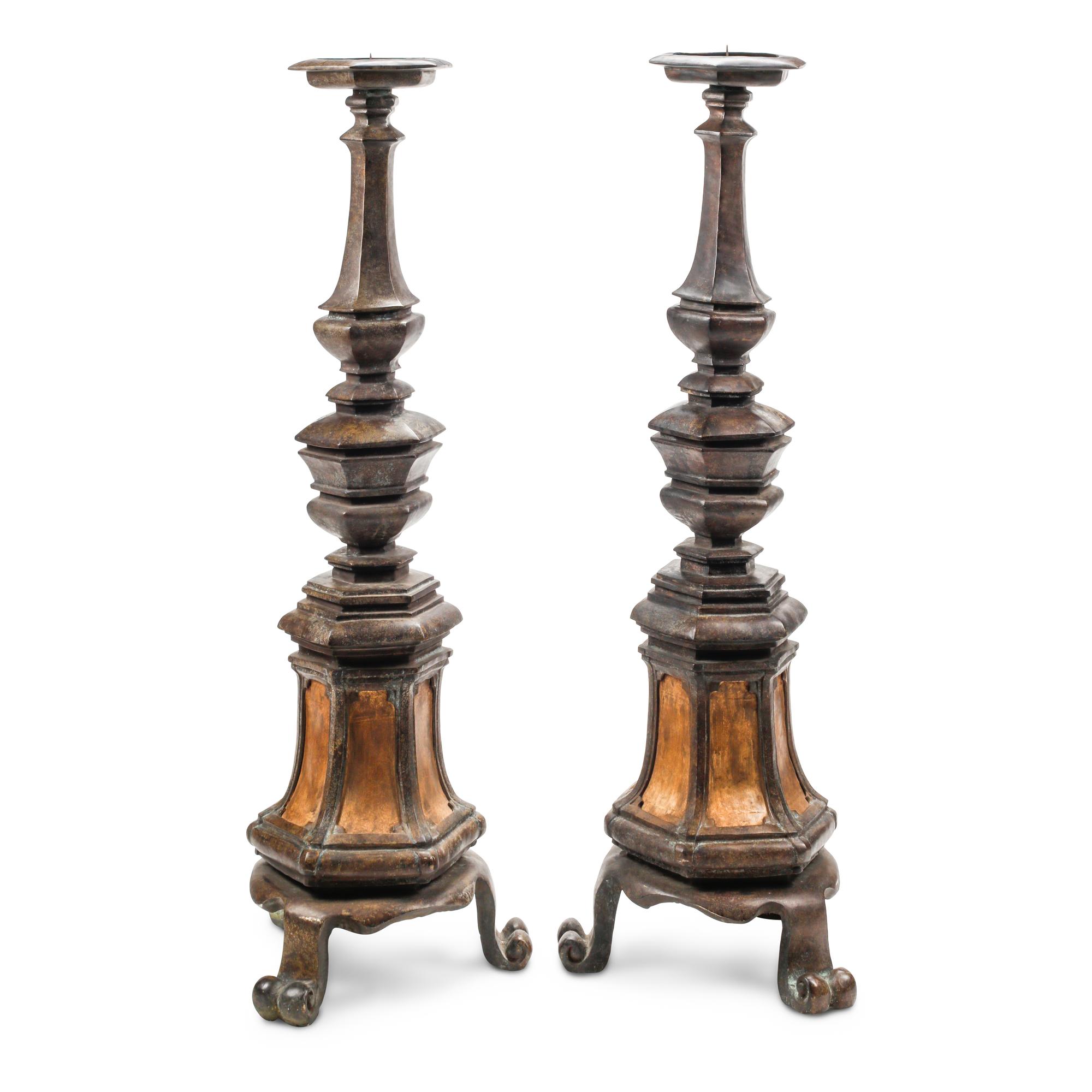A Pair of Large Italian Bronze Pricket Sticks