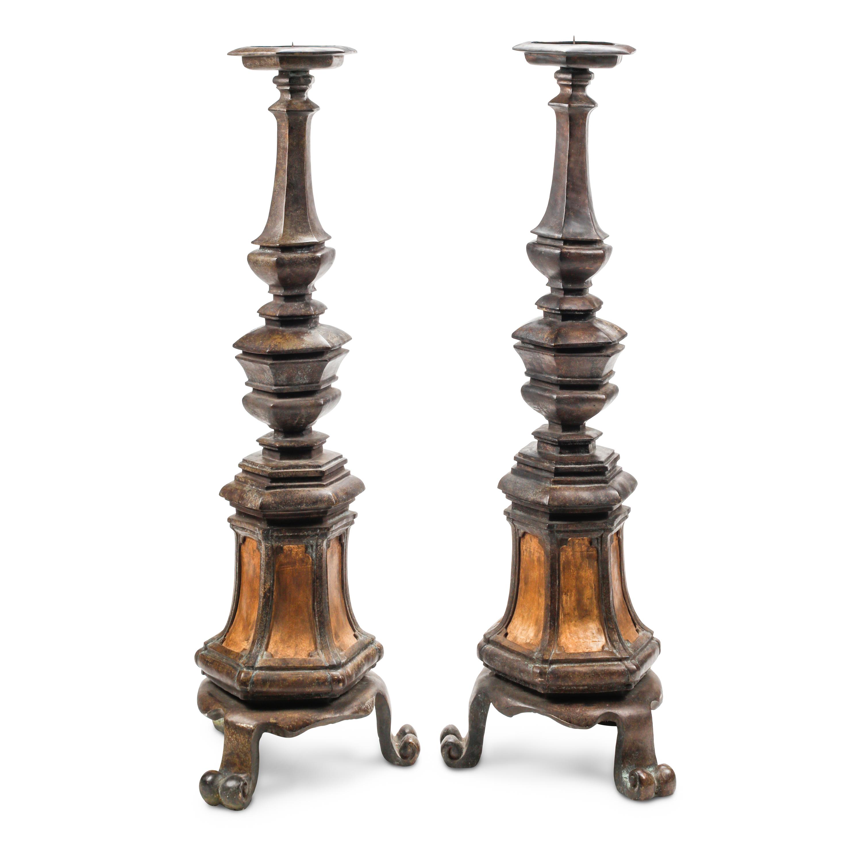 A Pair of Large Italian Bronze Pricket Sticks
