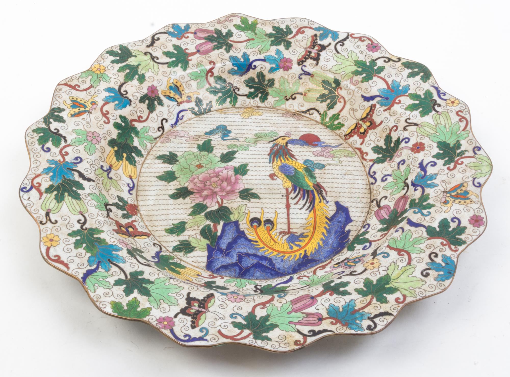 Two Cloisonne Chargers Diameter of larger 20 3/4 inches.