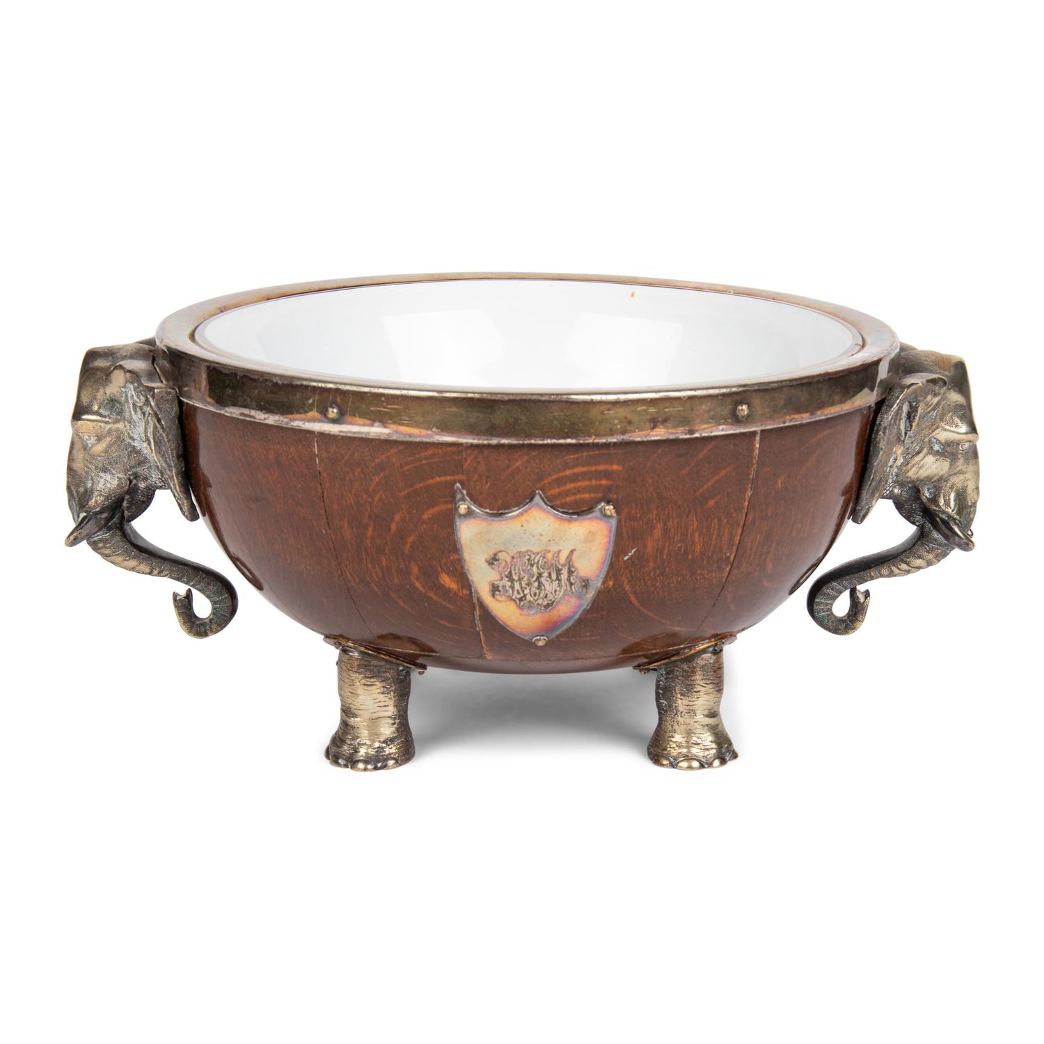 An English Silver-Plate Mounted Oak Bowl